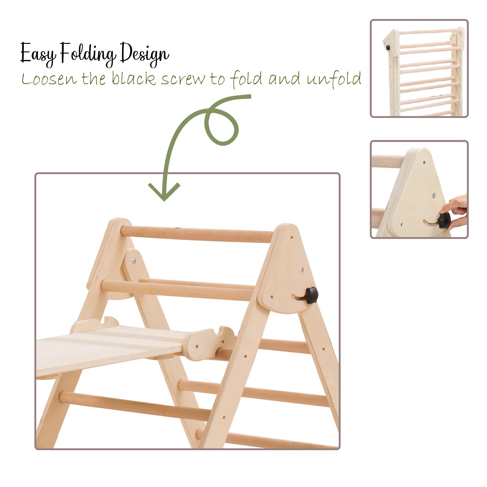 5-in-1 Foldable Wooden Climbing Pikler Triangle Set with Sliding Ramp & Arch Ramp - Montessori Toddler Climbing Toys for Indoor/Outdoor Play, Kids Gym Equipment for Home & Backyard (Medium Size)