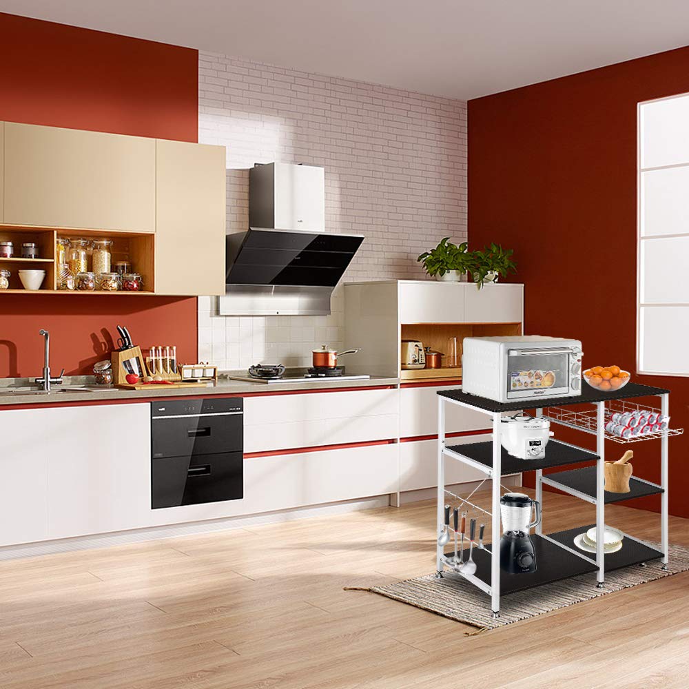 **Mytunes 3-Tier Metal Kitchen Baker's Rack with Microwave Stand, Wire Basket & 5 Hooks - Dark Brown Storage Shelf for Spices, Utensils & Small Appliances - Perfect for Small Kitchens, Apartments & Pantry Organization**
