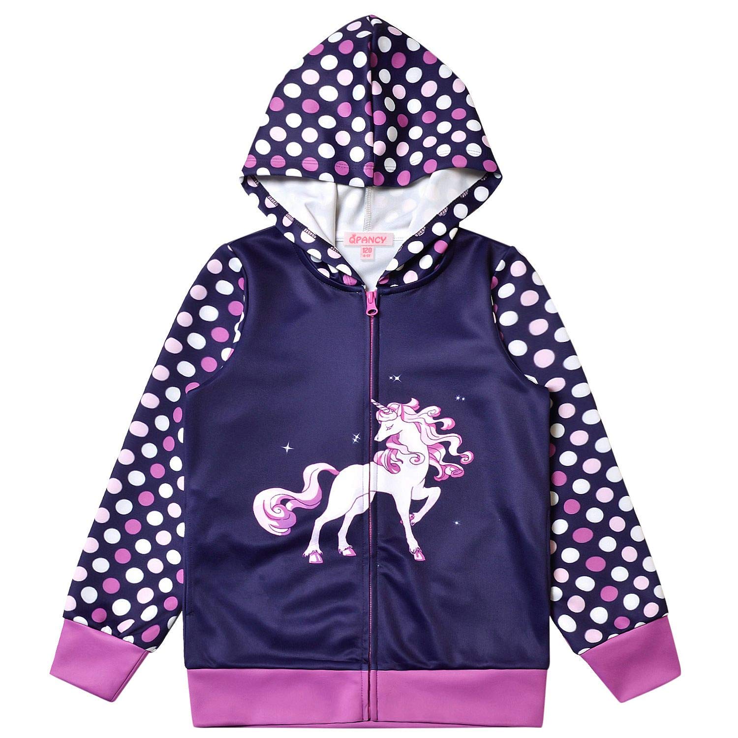 Girls Unicorn Hoodie Zip Up Sweatshirt with Pockets - Cute Pullover Jacket for Kids, Toddler & Teen - Perfect for School, Playdates & Outdoor Activities