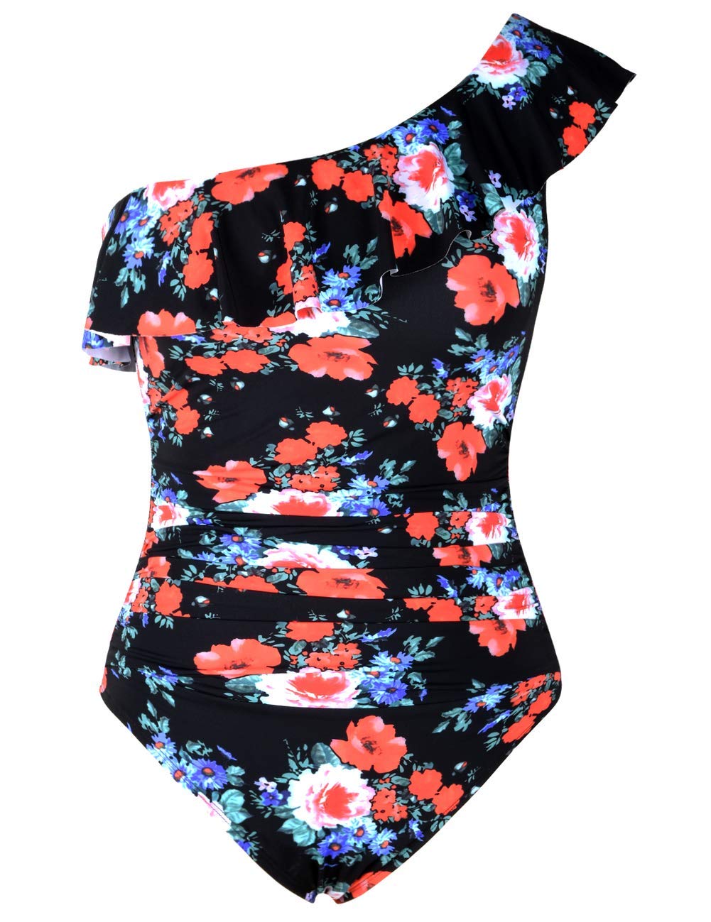 Hilor Women's One Shoulder Asymmetric Ruffle Monokini Swimwear - Sexy One Piece Bathing Suit for Beach, Pool & Vacation