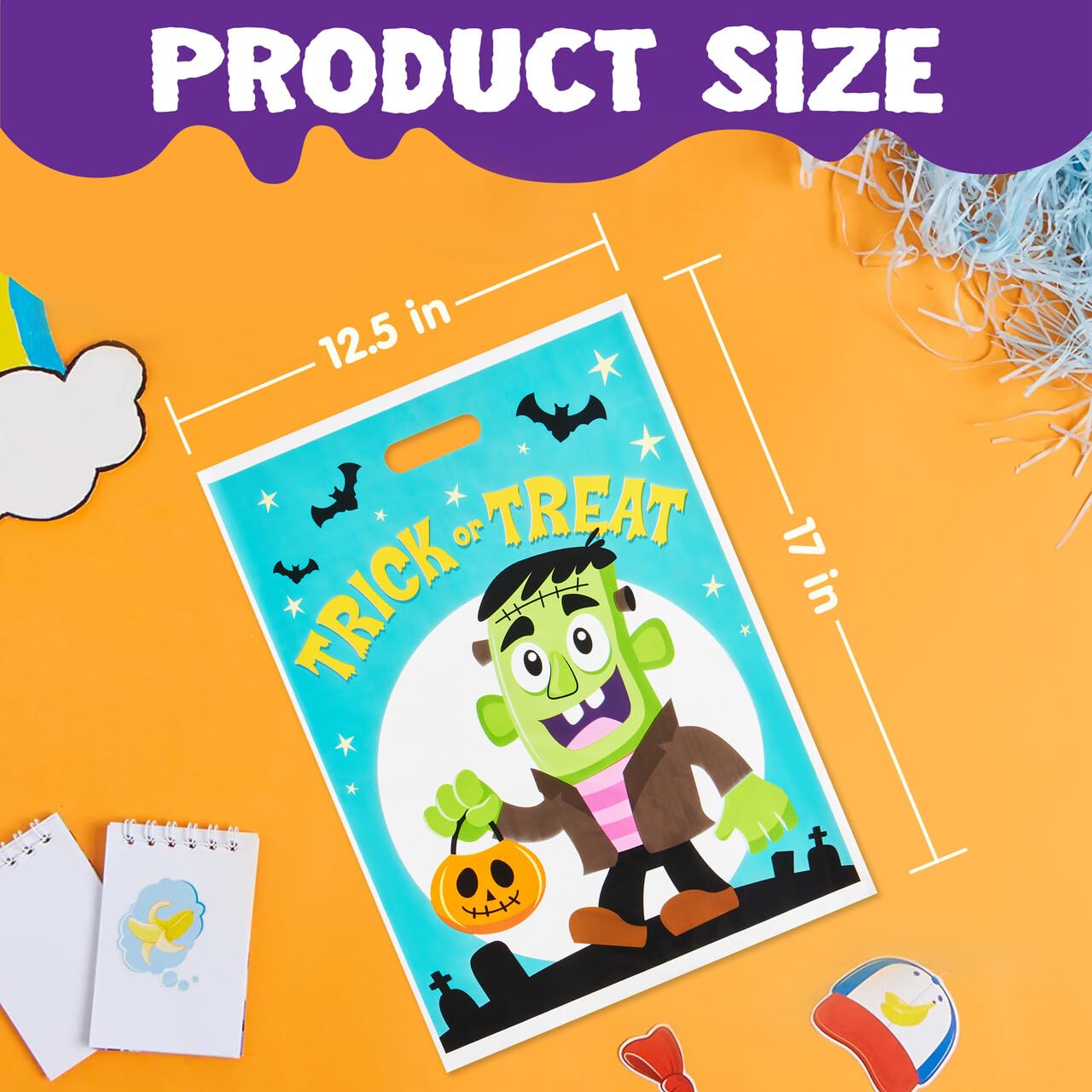 JOYIN 72-Piece Halloween Candy Bags for Trick or Treat - 6 Fun Character Designs, Plastic Goodie Bags for Halloween Party Favors & Supplies | Perfect for Classroom Treats, Neighborhood Trick-or-Treating & Halloween Party Giveaways