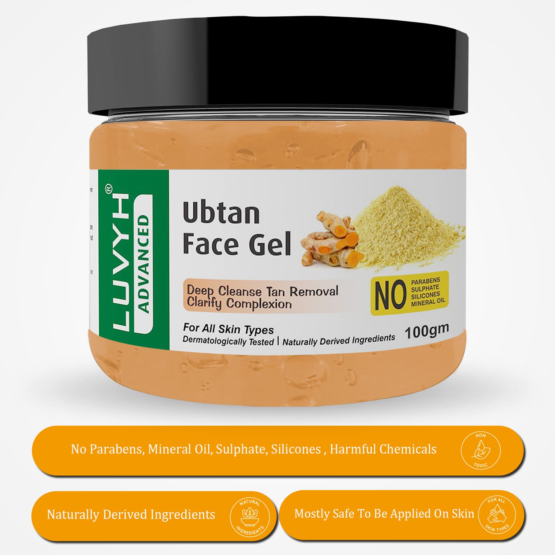 Luvyh Ubtan Ultra Light Gel Oil-Free Moisturizer for Face, Body & Hands - Turmeric & Saffron Infused Deep Hydrating Cream (200g) | Daily Skincare for Dry & Sensitive Skin