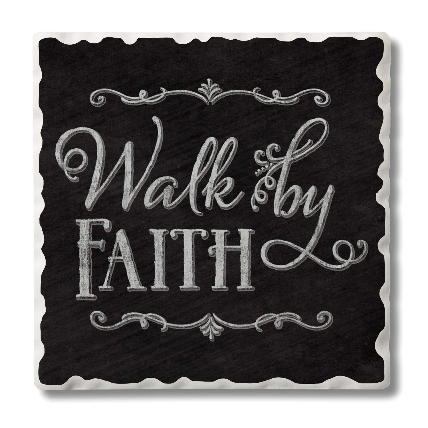 Walk By Faith Chalk - Single Stone Coasters for Drinks, Home Decor, and Religious Gifts | Perfect for Coffee Tables, Bible Studies, and Christian Home Decor