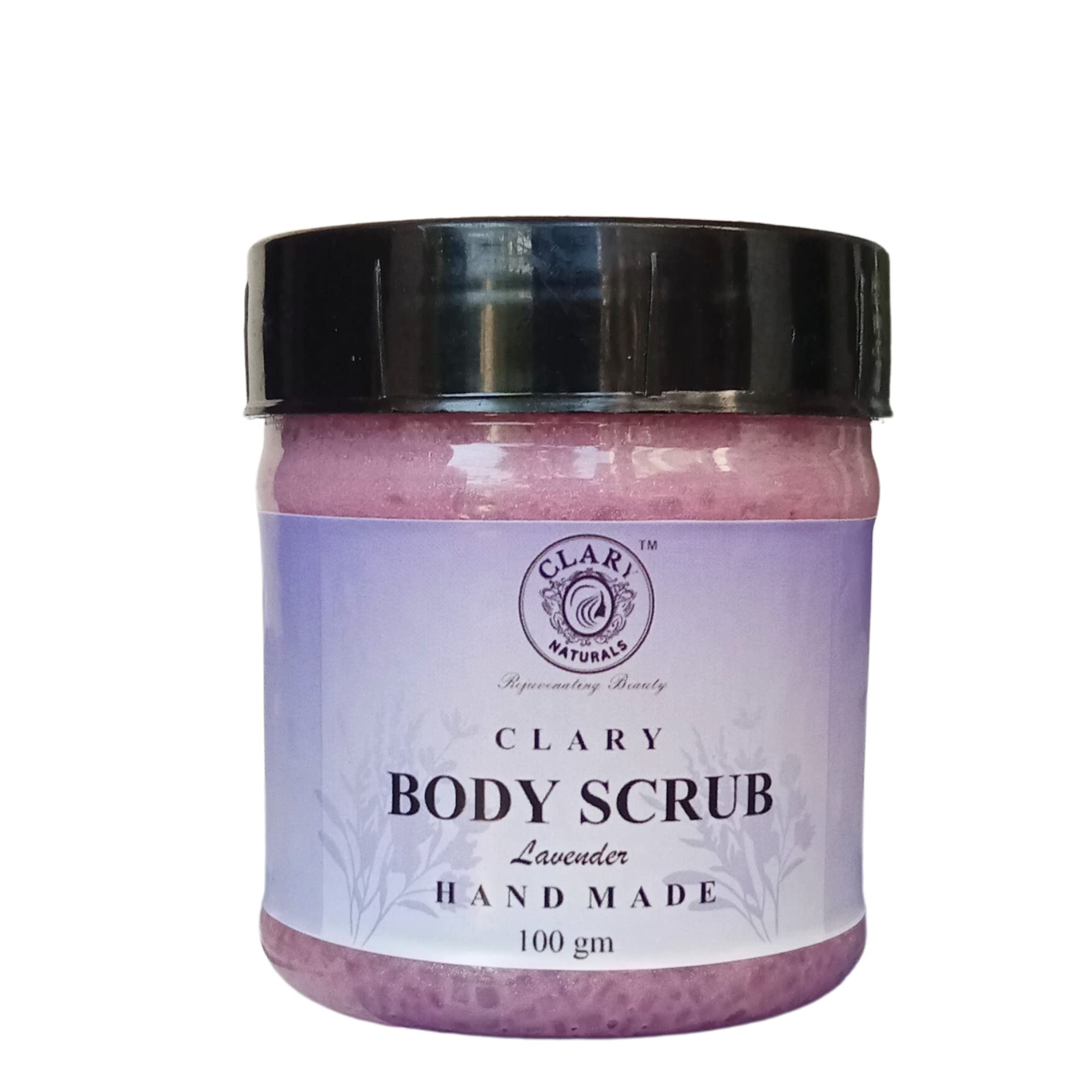 Clary Naturals Lavender Body Scrub 100g - Exfoliating & Moisturizing with Jojoba Oil, Olive Oil, Shea Butter & Lavender Essential Oil for Healthy, Glowing Skin - Perfect for Spa Day & Self-Care Routine