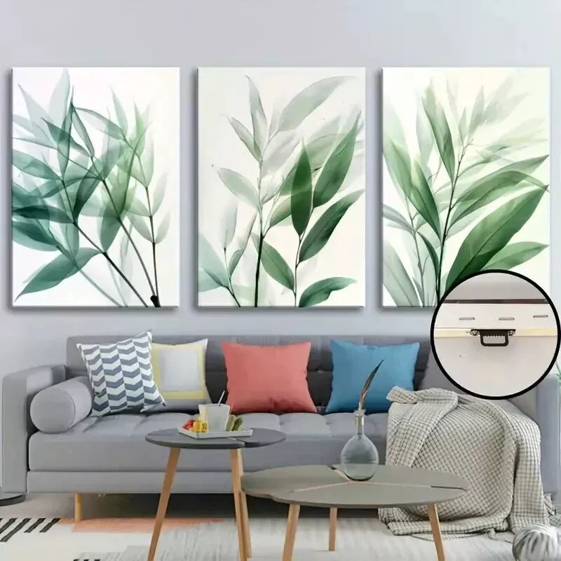 3-Piece Green Tropical Leaves Wall Art Set - Framed Canvas Prints 50x70cm - High Quality Botanical Decor - Ready to Hang Wall Decor for Living Room, Bedroom & Office - 100% Australian Made