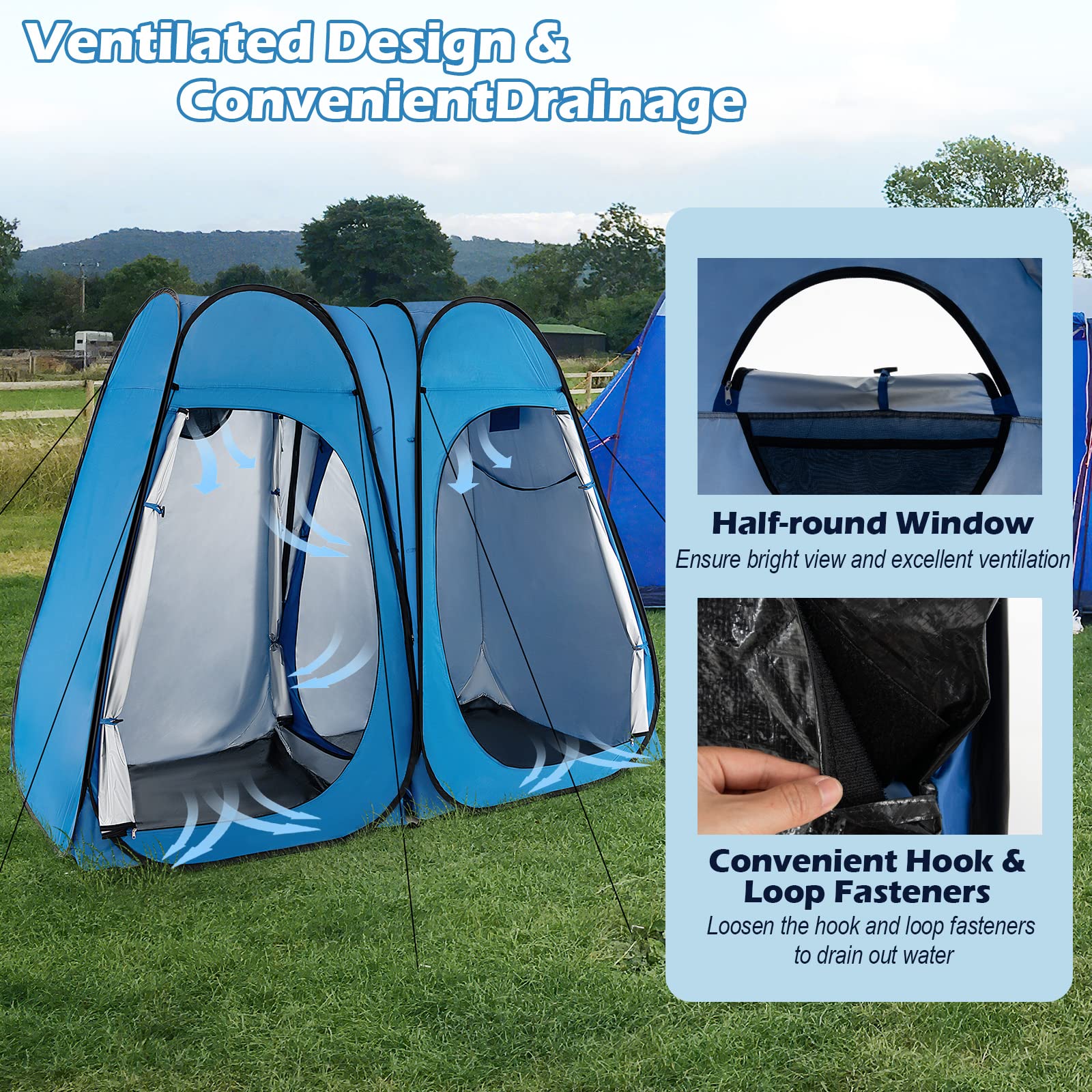 Goplus Pop Up Shower Tent - 7.5FT Portable Privacy Changing Tent with Window, Hanging Clothesline & Carry Bag | 2 Room Design with Ground Stake & Wind Rope | Ideal for Camping, Beach, Outdoor Shower & Changing Room