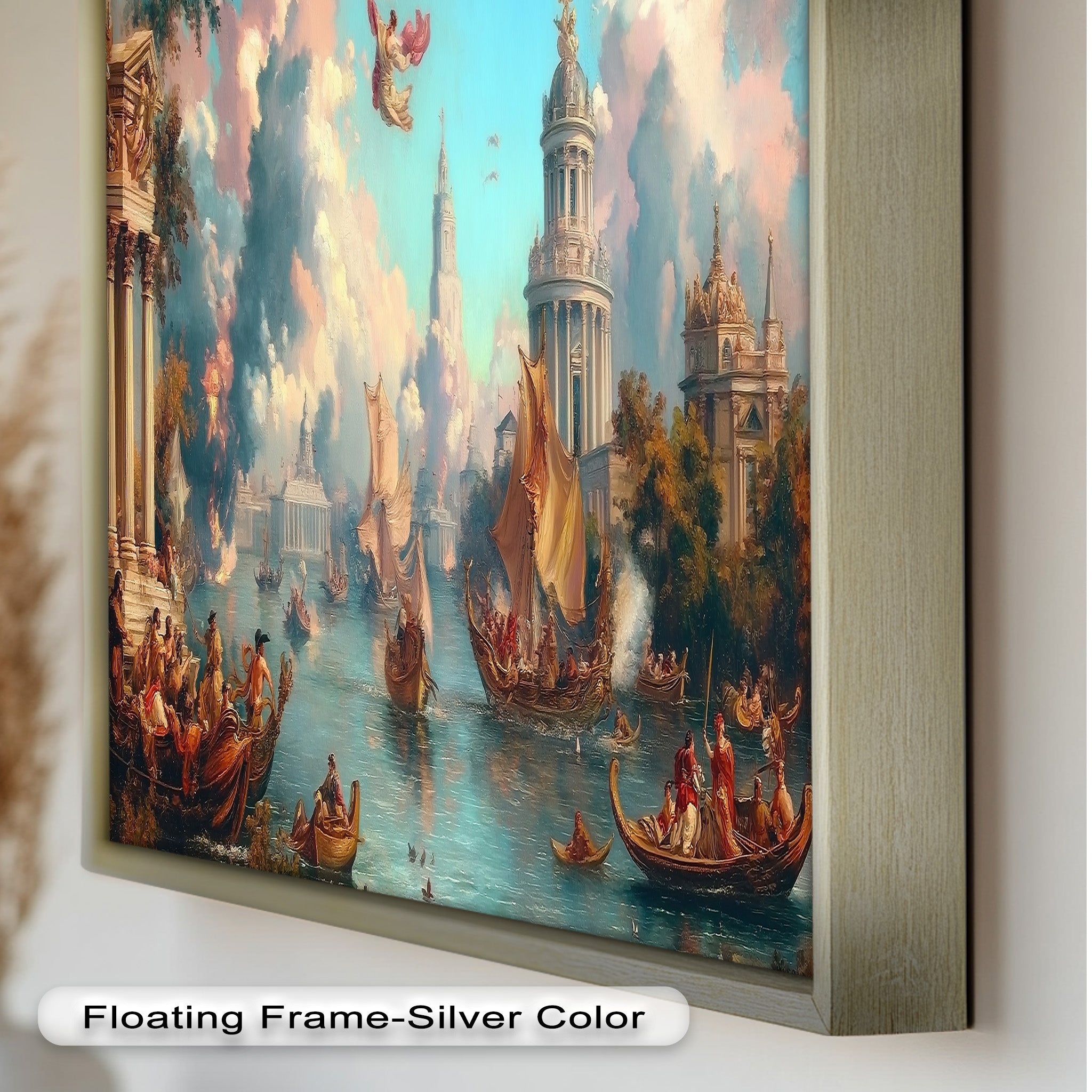 Baroque River Parade - Grand Venetian Fantasy Oil Painting | Hand-Painted Canvas Art for Home & Office Decor | Perfect for Living Room, Bedroom, or Gallery Wall Display