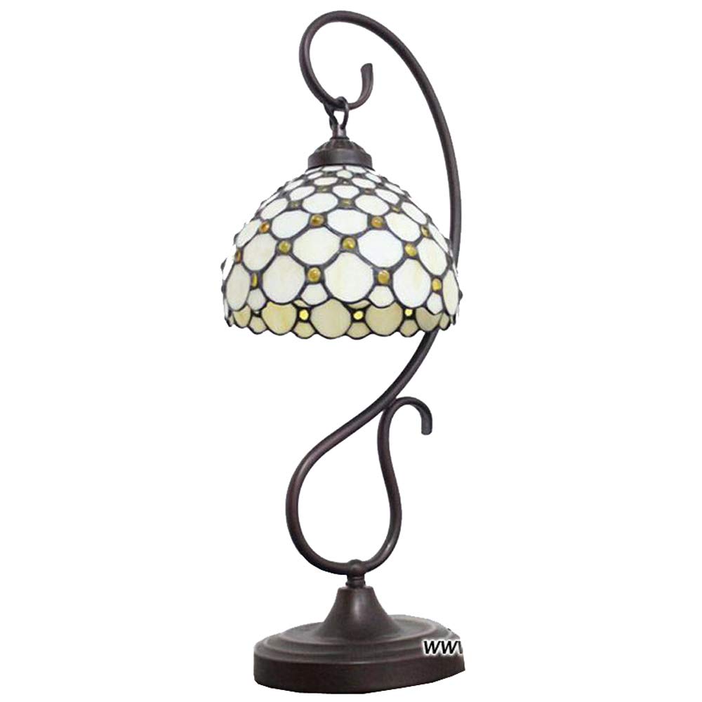 Vintage Tiffany Style Table Lamp - European Retro Bedroom & Study Desk Light with Hanging Lampshade, Perfect for Living Room, Office or Dorm Decor (Brown) - Ideal for Reading, Working & Creating Cozy Ambiance