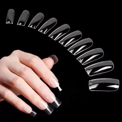 100PCS Clear Acrylic False Nails with Strong Nail Glue - Full Cover Fake Nails for Women, Natural Looking Press on Nails for Daily Wear, Parties & Special Occasions