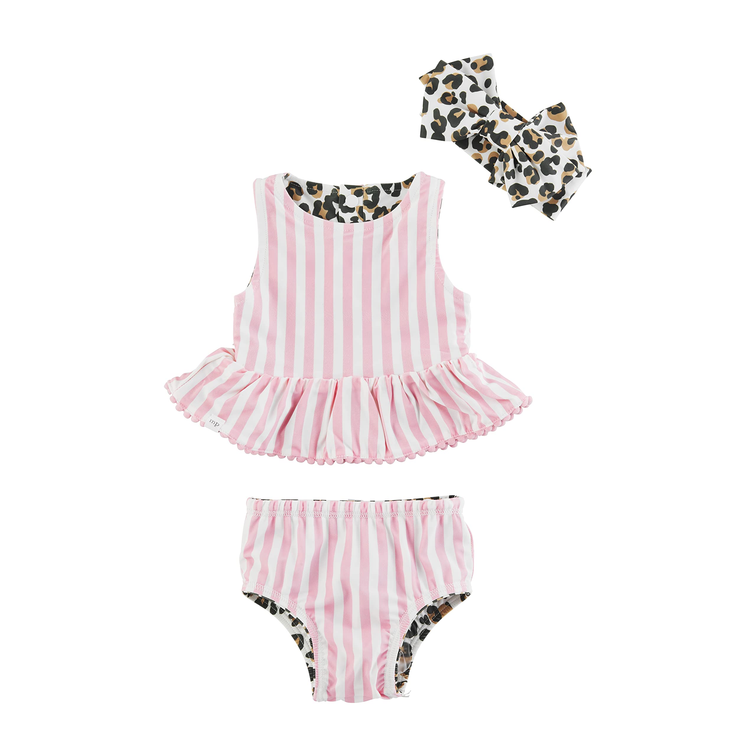 Mud Pie Girls Reversible Swimsuit & Headband Set - 2-in-1 Swimwear for Toddler Girls | UV Protection & Quick Dry | Perfect for Beach, Pool & Summer Vacations