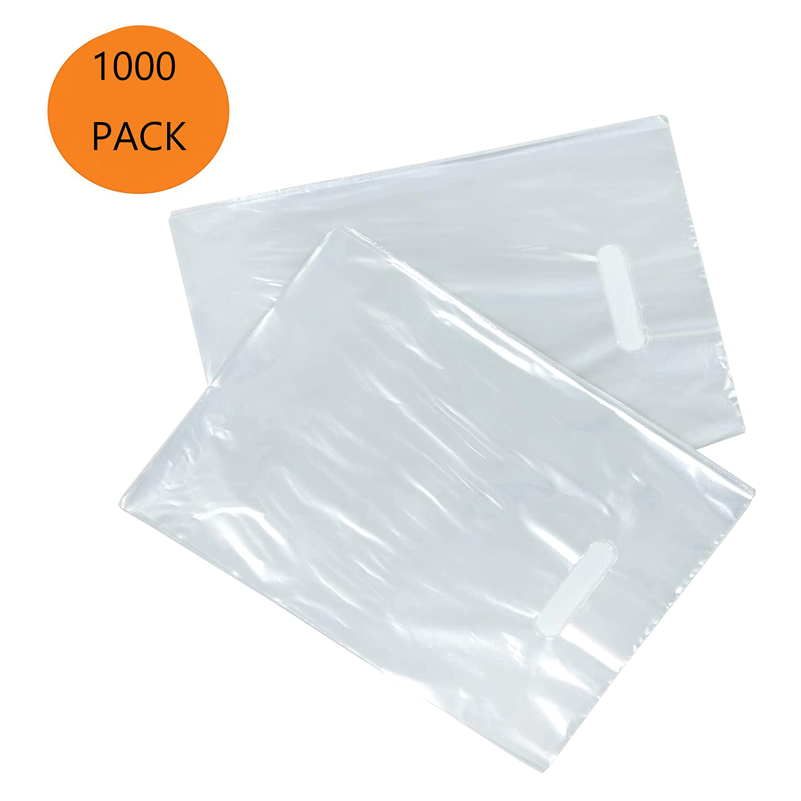 1000 Clear Plastic Bags with Handles 16x18 Inches - 1.25 Mil Thick Glossy Retail Shopping Bags for Small Business, Boutique, Clothing Store & Trade Shows | Durable Merchandise Bags for Retail Packaging, Gift Wrapping & Product Display