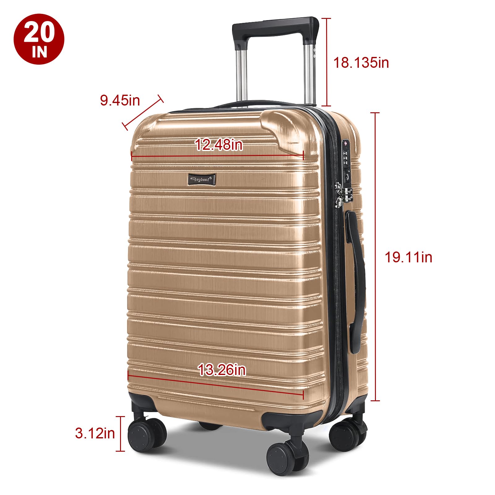 2-Piece Lightweight Spinner Wheel Carry-On Luggage Set - 14/20 Inch Airline Approved Hardshell Suitcase with TSA Lock (Champagne) - Perfect for Business Trips, Vacations & Weekend Getaways