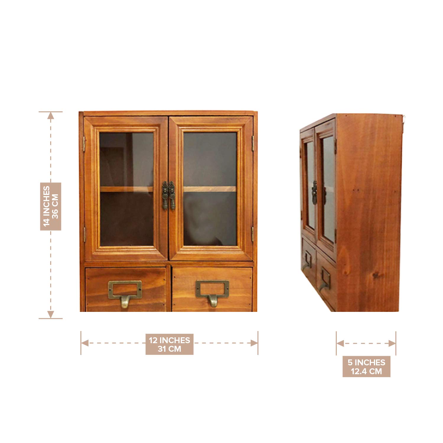 Primo Supply Wooden Storage Cabinet with Clear Glass Door - 12x14x5 Inch Wall Shelf for Candle Display & Pantry Organization - Perfect for Home, Kitchen, Bathroom Storage & Decoration