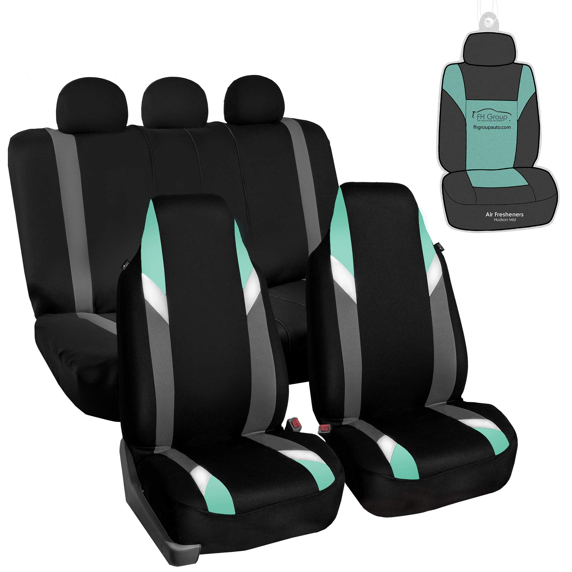 Premium FH Group Supreme Modernistic Airbag Compatible Universal Fit Mint Black Car Seat Covers - Full Set for SUV & Sedan (Front 1-Piece + Rear Split Bench) | Durable Protection & Stylish Upgrade for Daily Commute, Road Trips & Family Travel