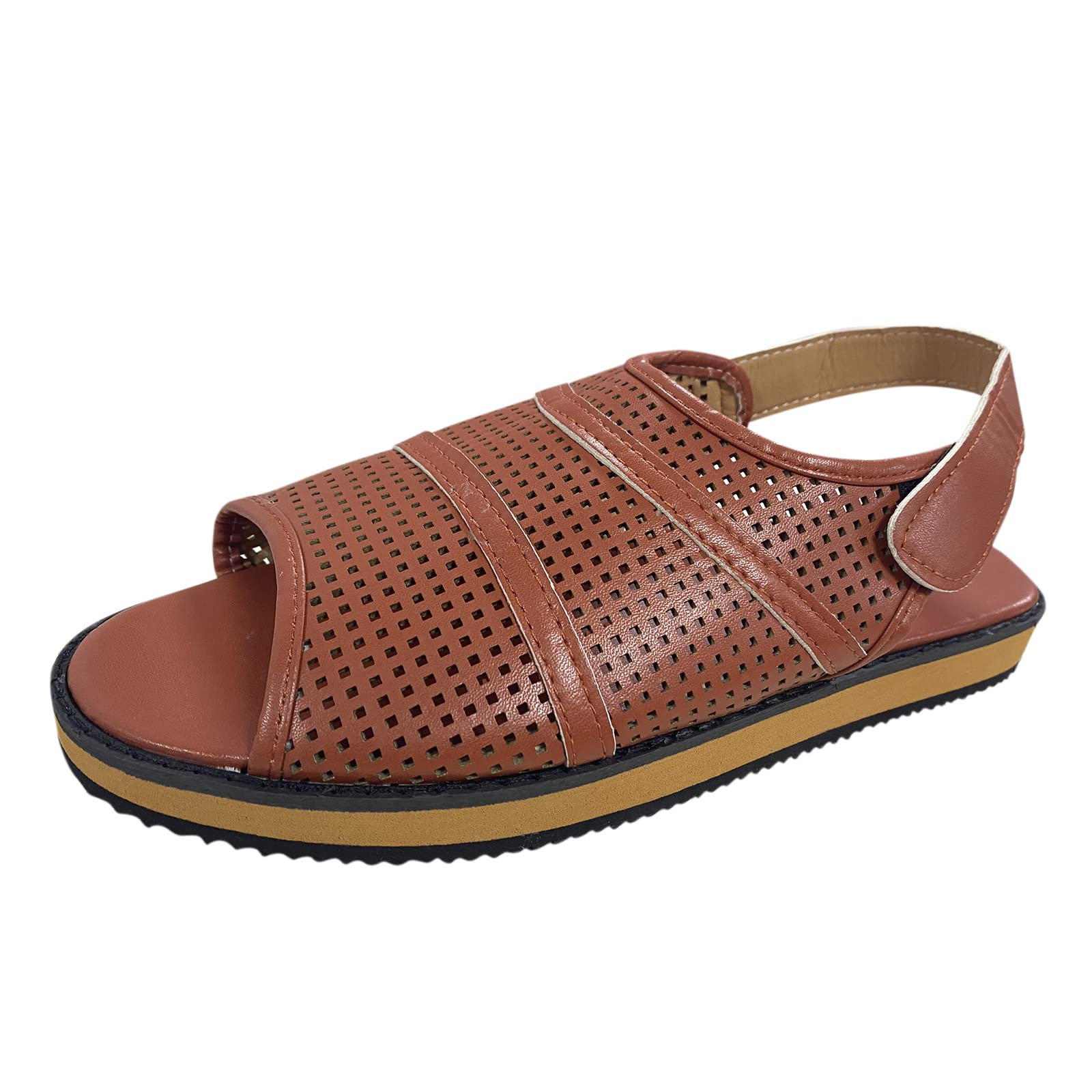 Women's Fashion Breathable Leather Fish Mouth Hollow Flat Roman Sandals - Comfortable Summer Sandals for Beach, Walking & Casual Outfits