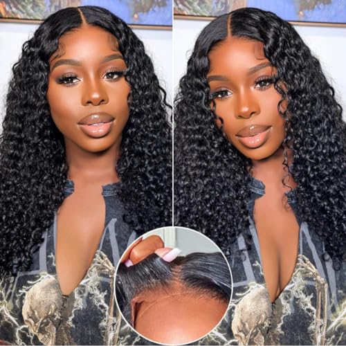 7x5 Invisible Knots Curly Wig Black Color