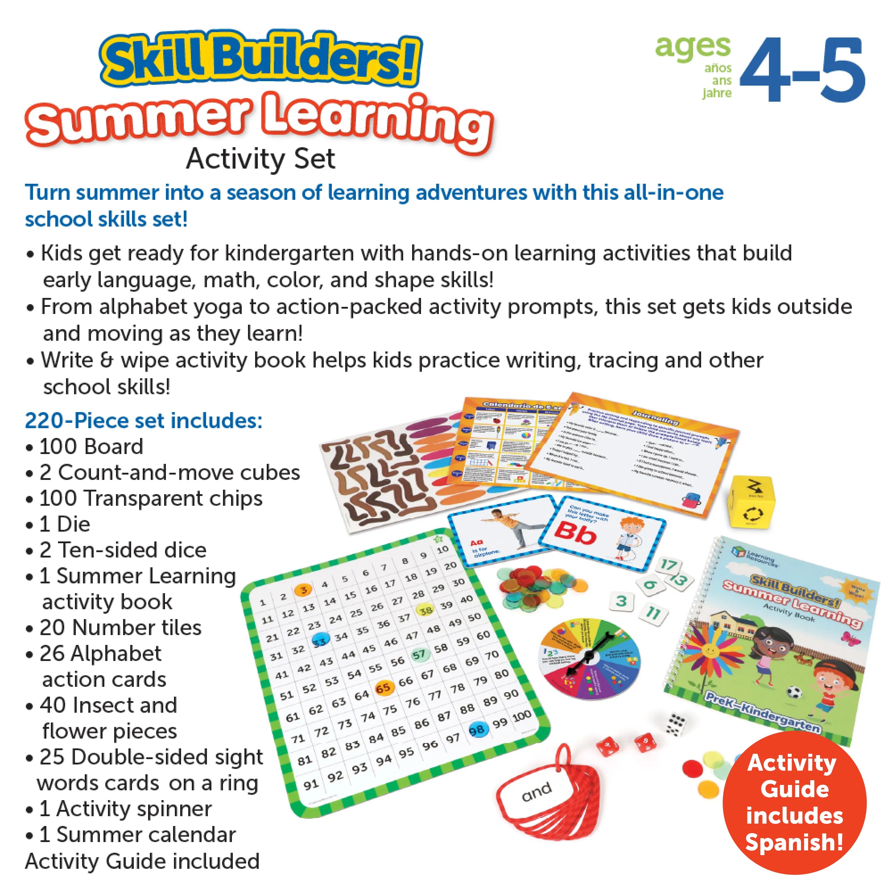 Skill Builders Summer Learning Activity Set for PreK & Kindergarten - Fun Educational Games for Kids at Home or Classroom
