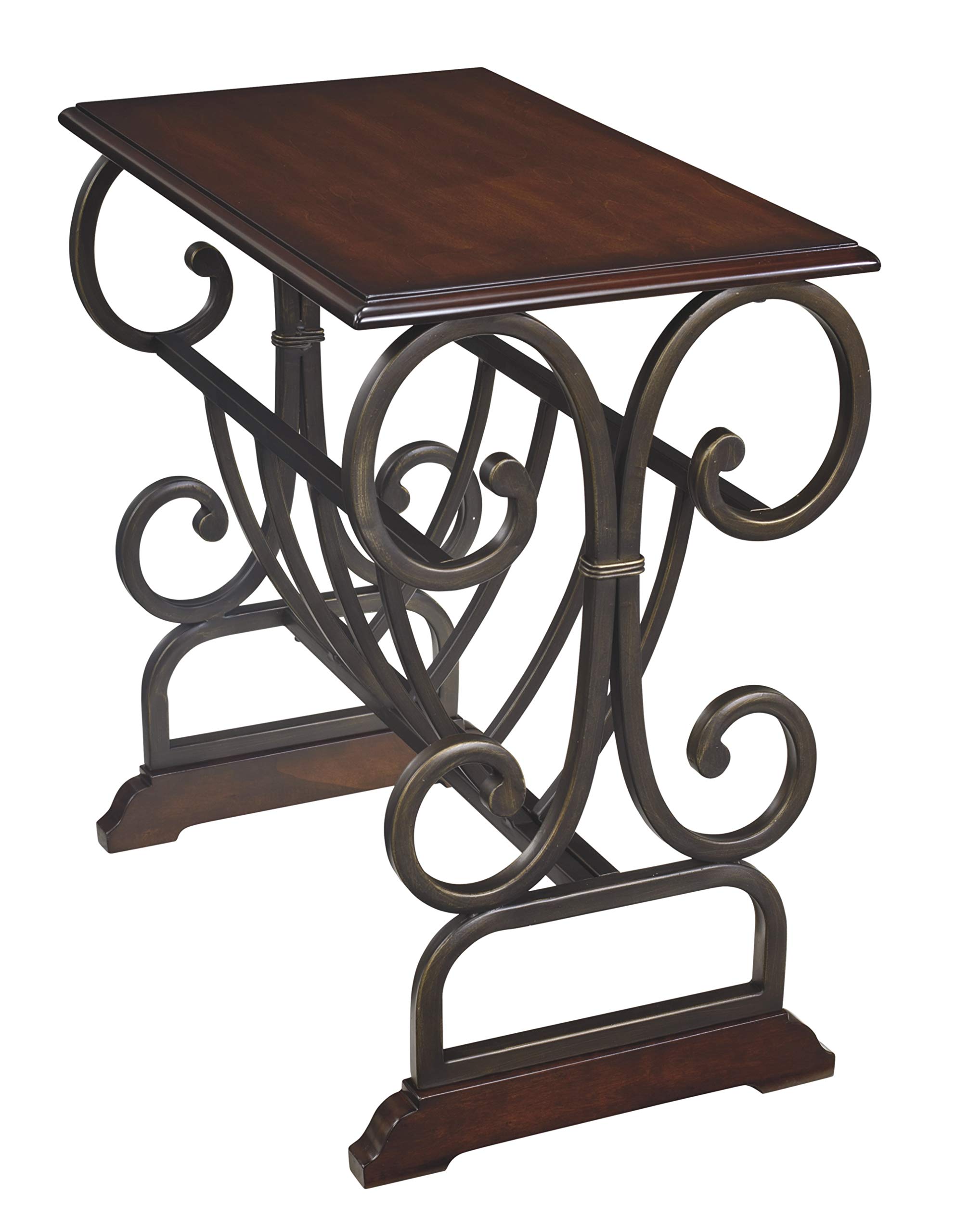 Signature Design by Ashley Braunsen Ornate Chair Side End Table with Magazine Rack - Brown Wooden Accent Table for Living Room, Bedroom, or Office Decor