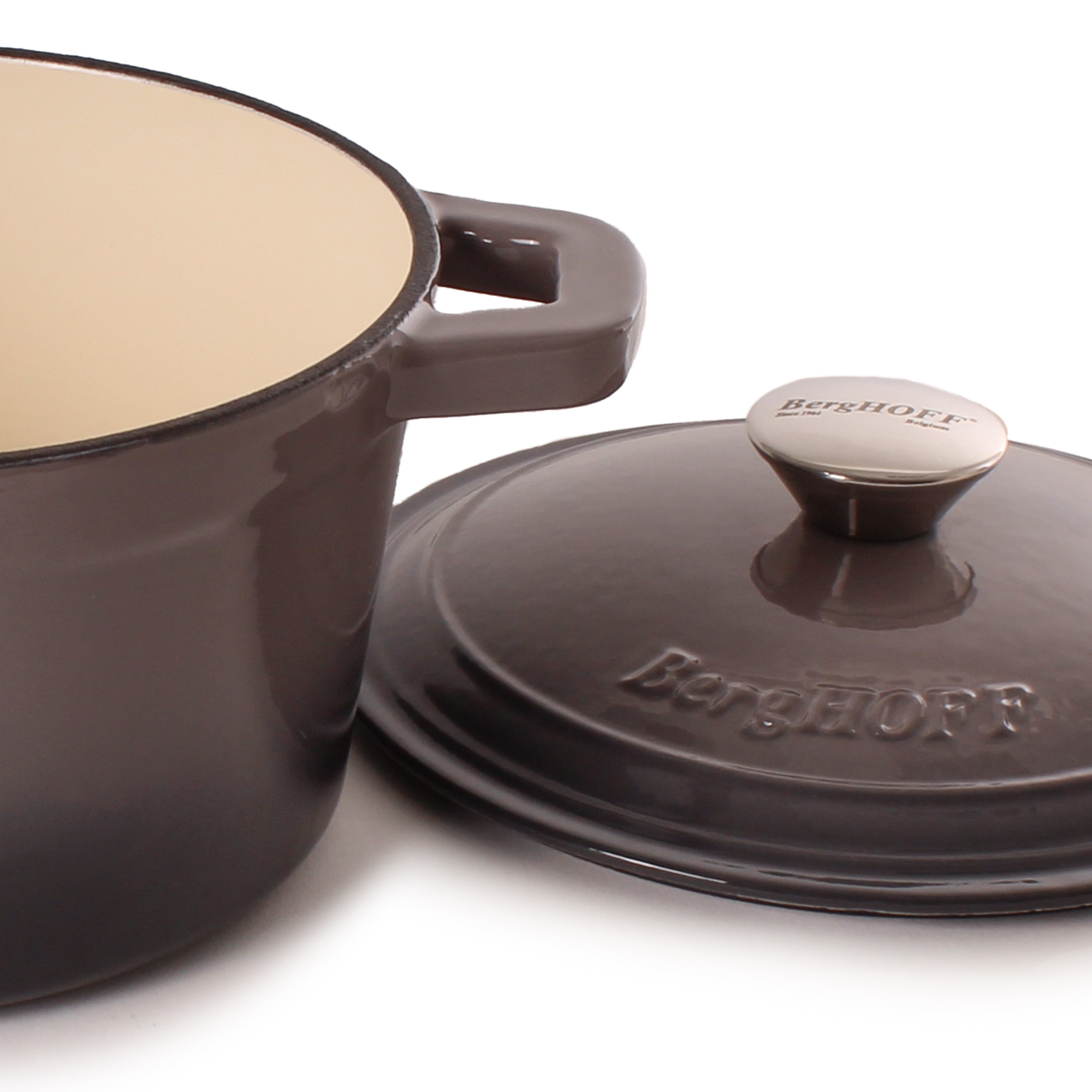 BergHOFF Neo Cast Iron 3-Quart Round Dutch Oven with Lid | Oyster White | Stovetop & Oven Safe | Perfect for Soups, Stews & Bread Baking