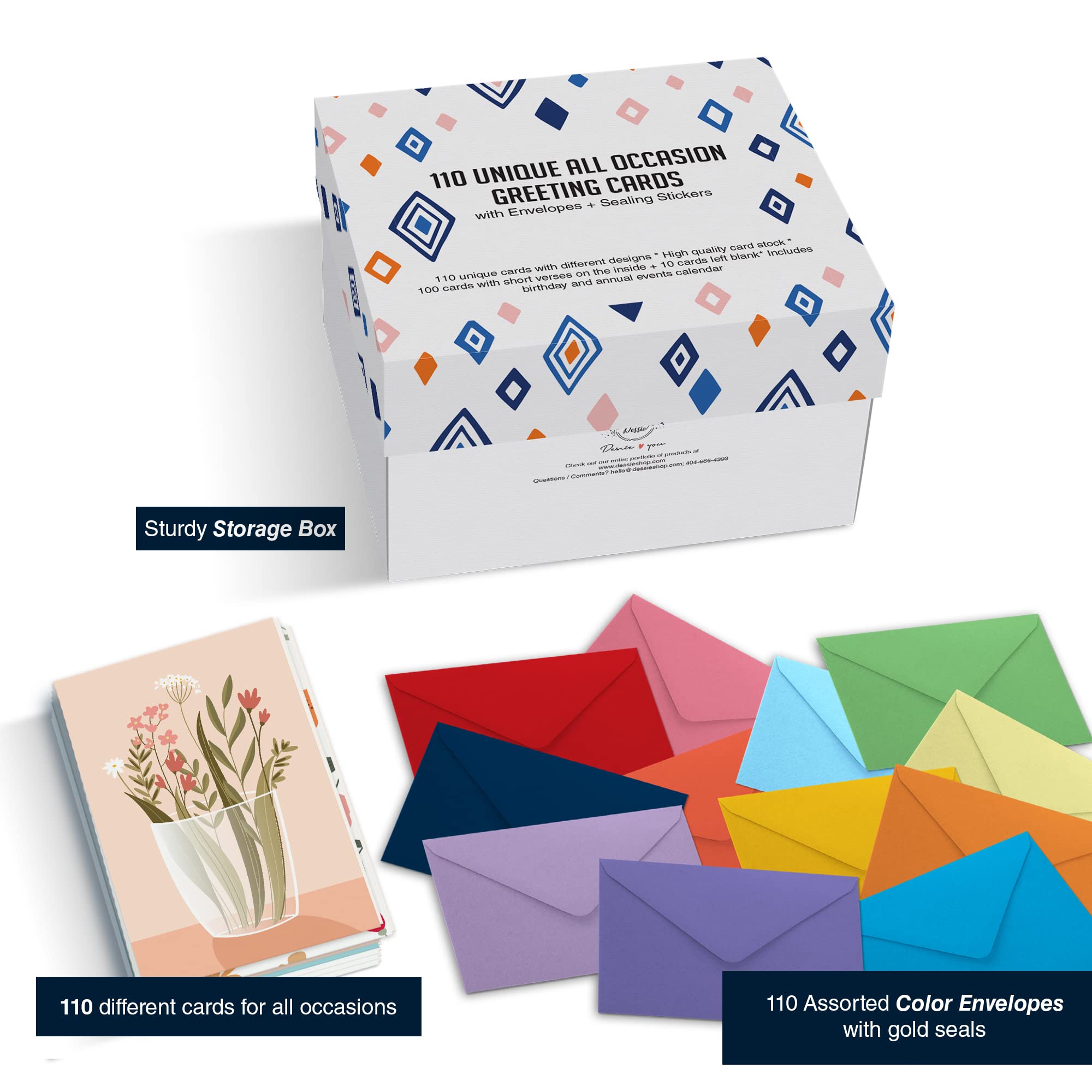 110 Unique All-Occasion Greeting Cards with Envelopes (5x7) - Birthday, Sympathy, Thank You & Holiday Cards Box Set | Perfect for Home, Office & Gift Giving