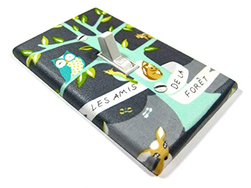 Woodland Nursery Decor Neutral Animal & Tree Light Switch Cover Plate - Handmade Baby Gift, Wall Art Decoration for Kids Room (Gray) - Perfect for Baby Showers, Gender-Neutral Nursery Themes & Children's Bedroom Decor