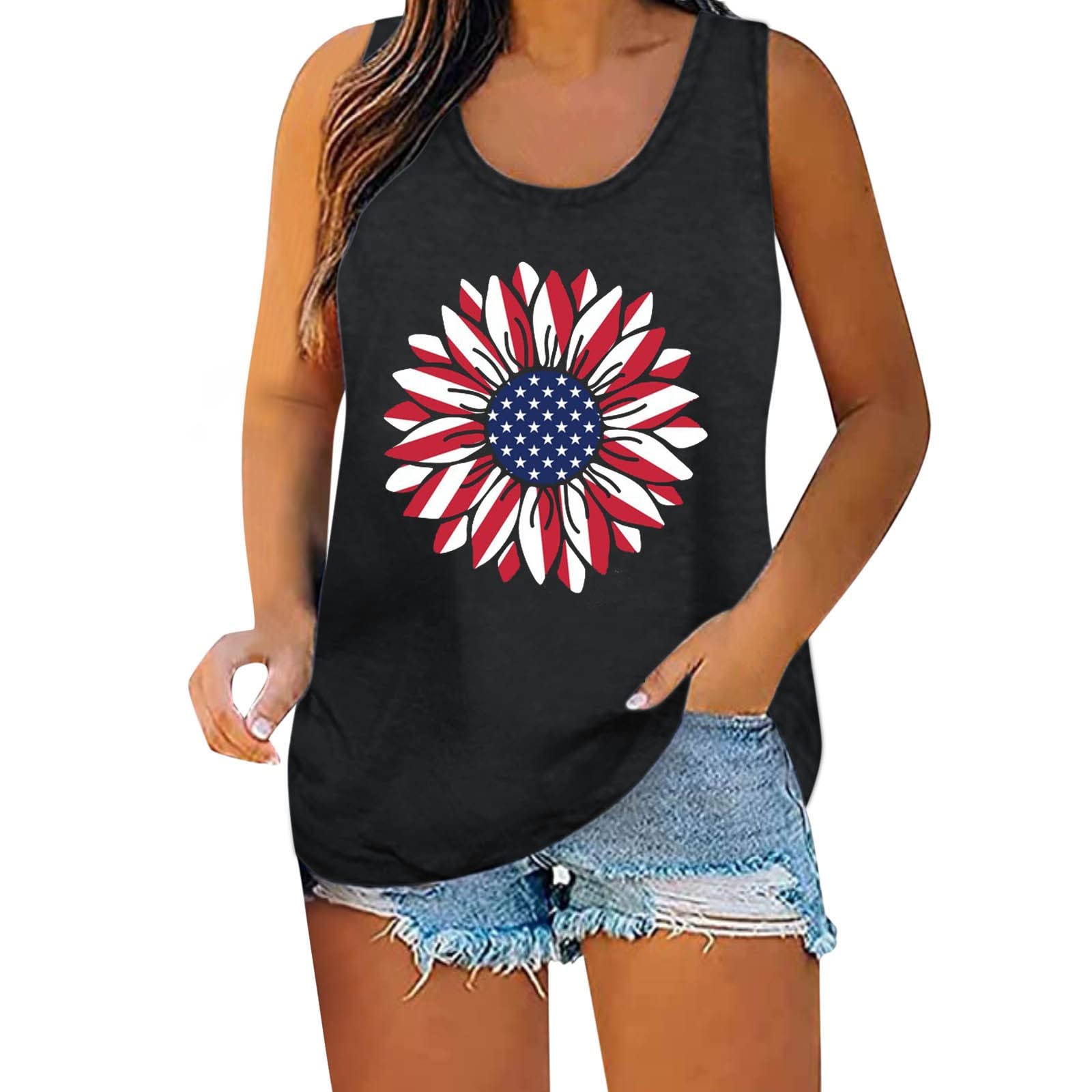 Women's Patriotic Independence Day Print Tank Tops - Summer Casual Sleeveless Muscle Tee Shirts for Women - Perfect for 4th of July Celebrations, Beach Outings & Gym Workouts