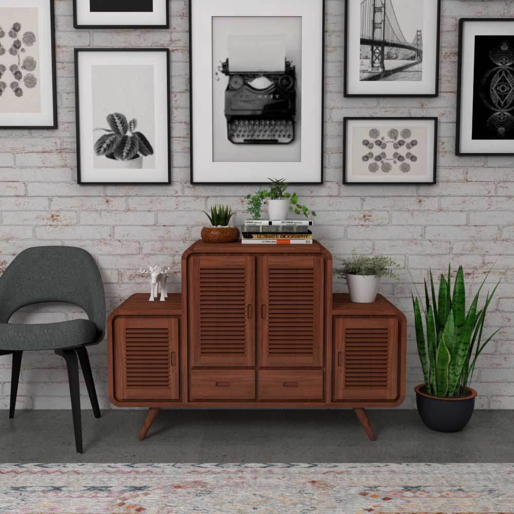 Premium Mira Teak Wood Buffet Hutch - Elegant Dining Room Storage Cabinet for China, Dishes & Entertaining Essentials | Perfect for Dining Room, Kitchen & Home Decor