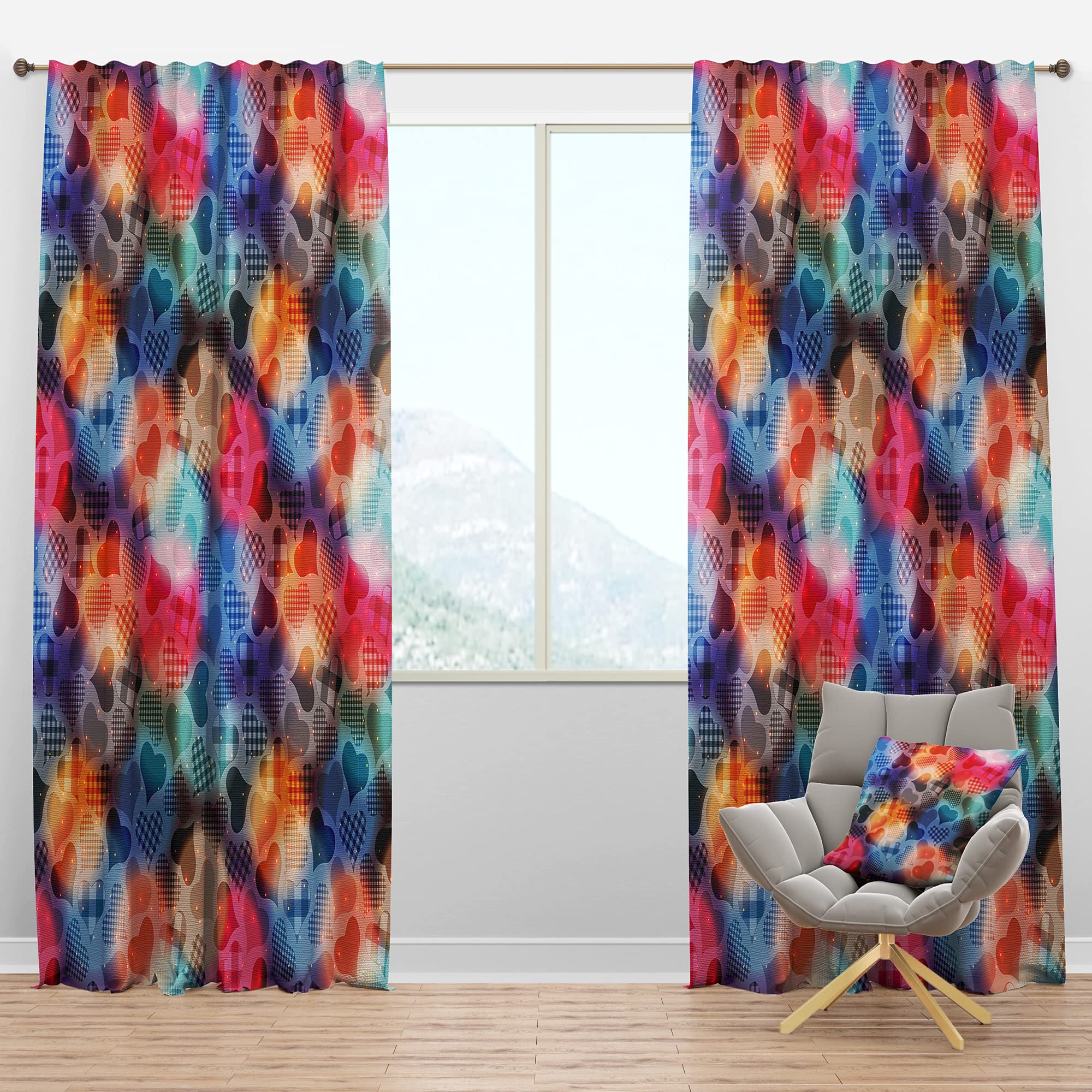 DesignQ Blackout Curtains 'Floating Hearts with Square Pattern' - Thermal Insulated Bedroom & Living Room Curtains - 52x90 Inches Single Panel - Perfect for Light Blocking, Privacy & Temperature Control in Home Decor