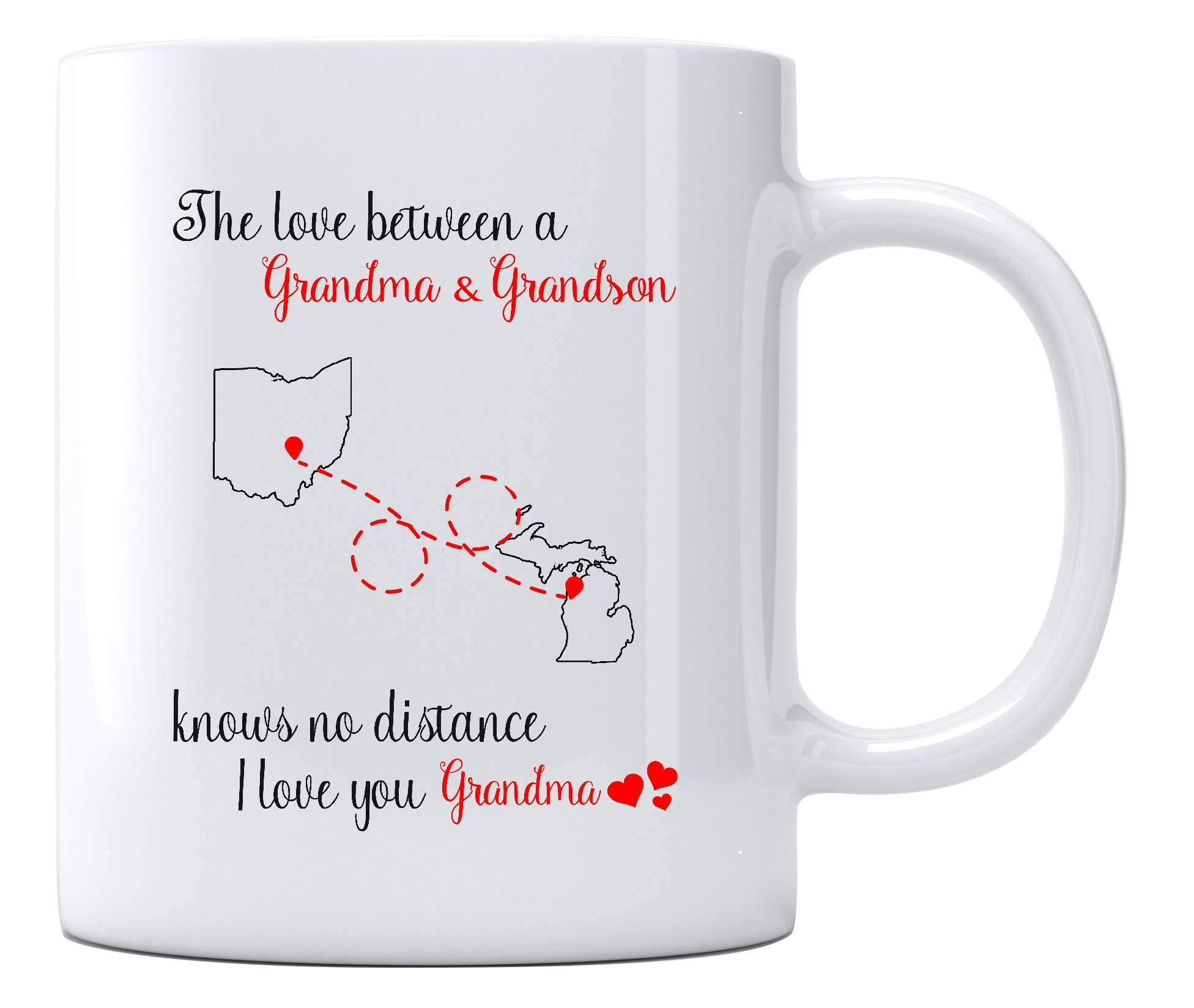 Grandma and Grandson Long Distance Love Ohio Michigan Coffee Mug 11oz, Heartwarming Thank You Gift for Mom from Daughter, Perfect for Mother's Day, Birthday, or Everyday Use