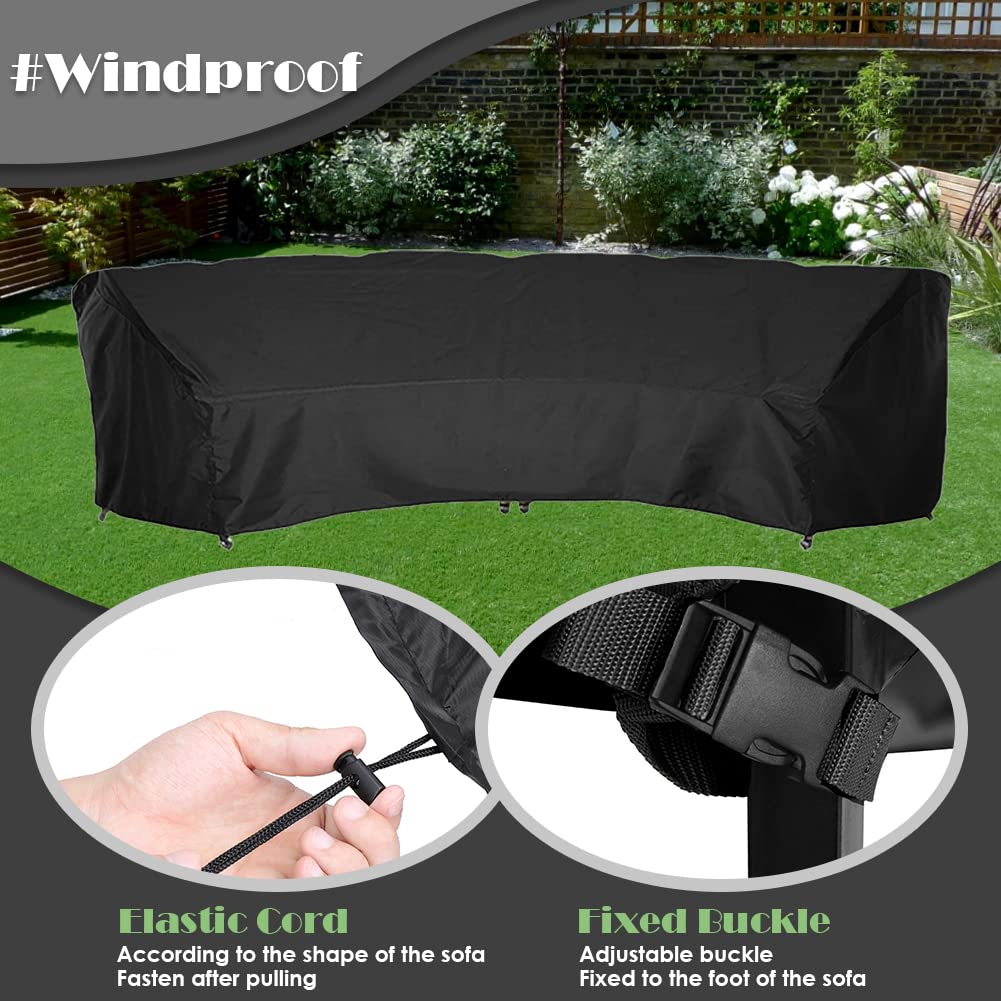 Waterproof Half Moon Sectional Sofa Cover with Windproof Elastic Cord - Durable Outdoor Furniture Protector for Patio, Garden, Lawn & Backyard Use