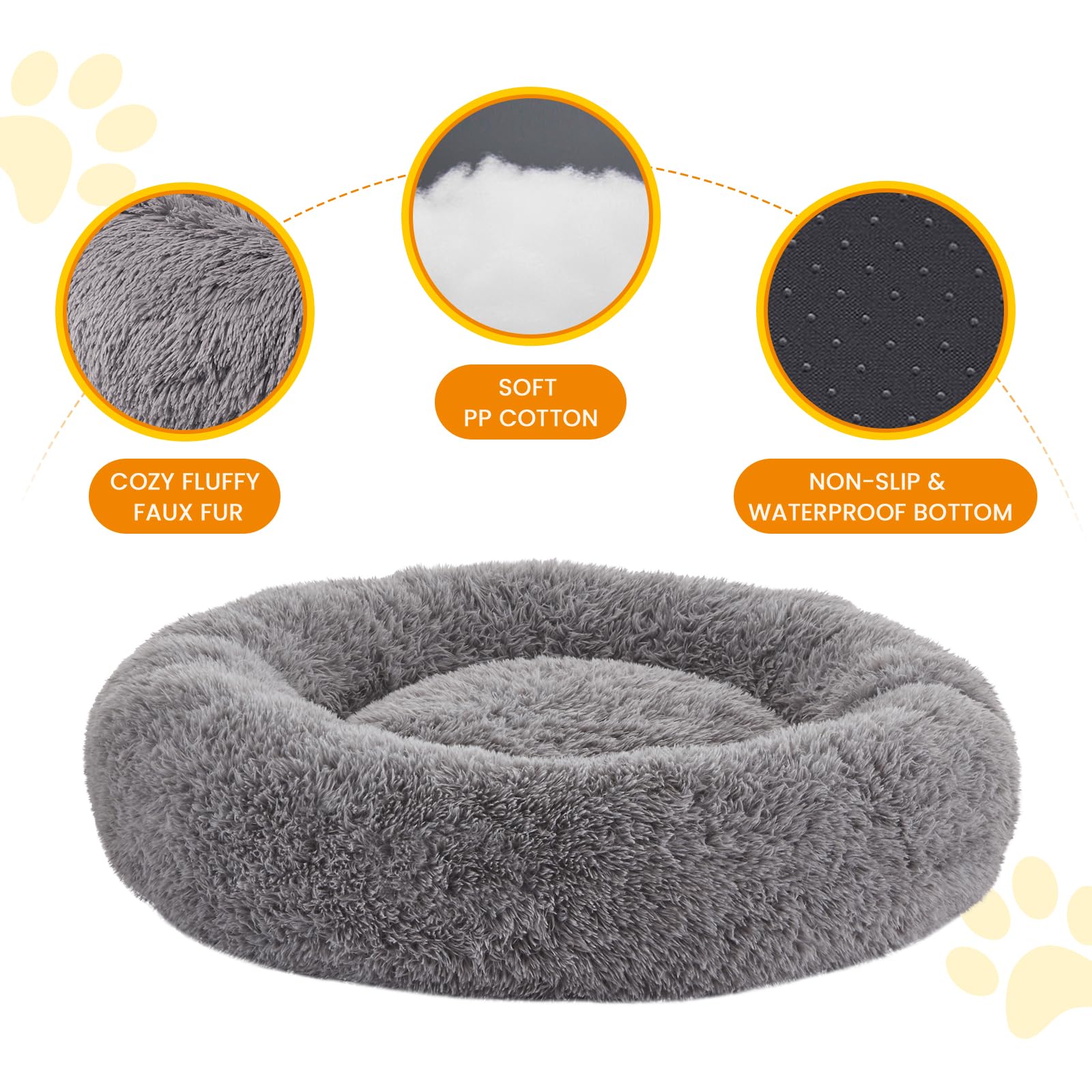 Large Dog Bed for Dogs Up to 80Lbs - 34 Inch Round Fluffy Calming Donut Pet Bed with Plush Orthopedic Support - Perfect for Crate, Living Room & Bedroom Comfort