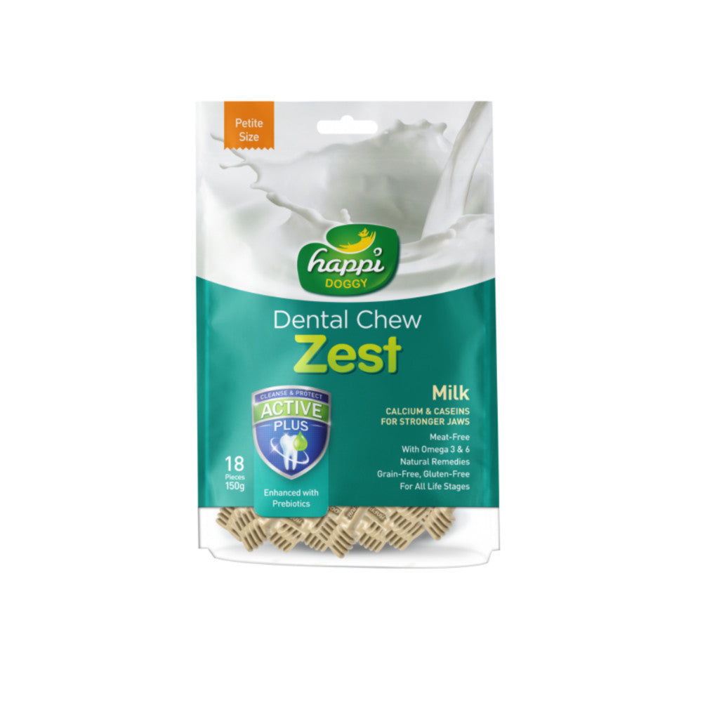 Happi Doggy Dental Chew Zest Petite 2.5 Inch 150g - Natural Grain Free Gluten Free Dental Treats for Small Dogs - Perfect for Teeth Cleaning and Fresh Breath at Home or Travel