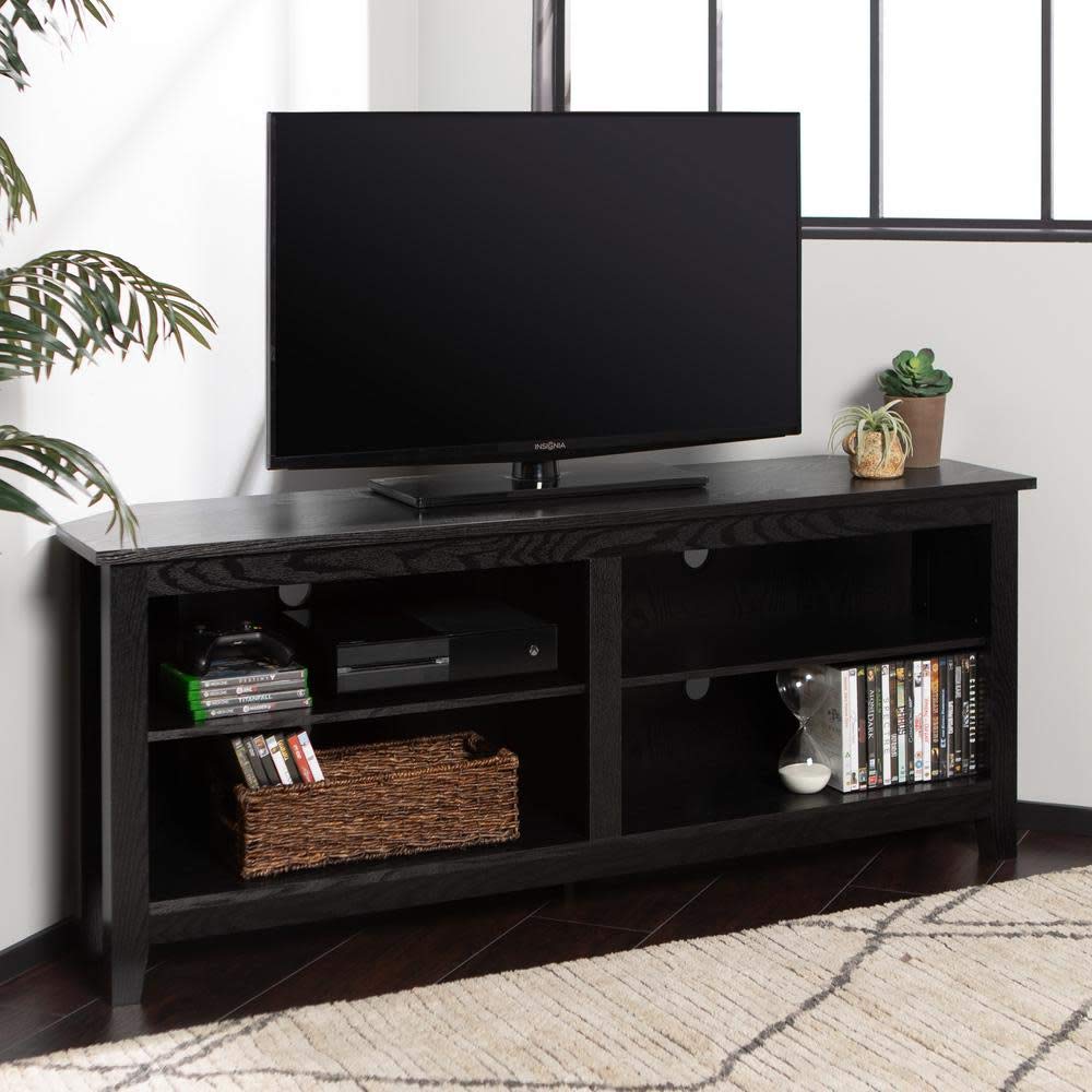 Delacora BD58CCRBL 58-Inch Wide Transitional Open Style Corner TV Stand Media Cabinet for Living Room, Bedroom & Home Theater – Perfect for Flat Screen TVs & Entertainment Centers