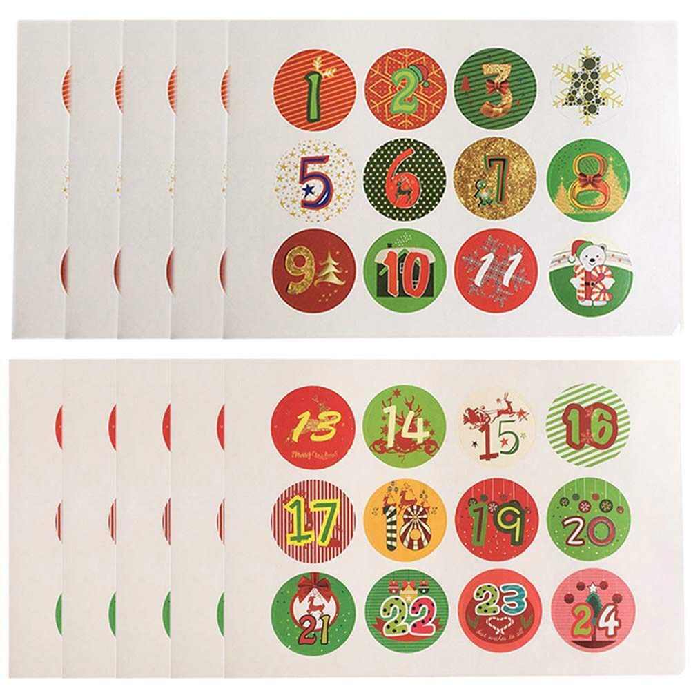 10 Sheets/Set Christmas Stickers Advent Calendar Numbers 1-24 - Holiday DIY Decorations, Scrapbooking Embellishments, Gift Wrapping Supplies - Perfect for Xmas Countdown, Party Favors & Craft Projects