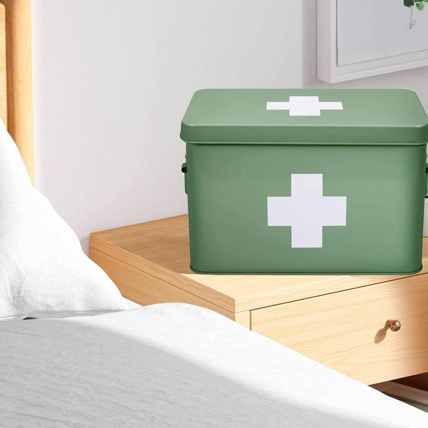 Vintage Green Metal First Aid Kit Box - 13