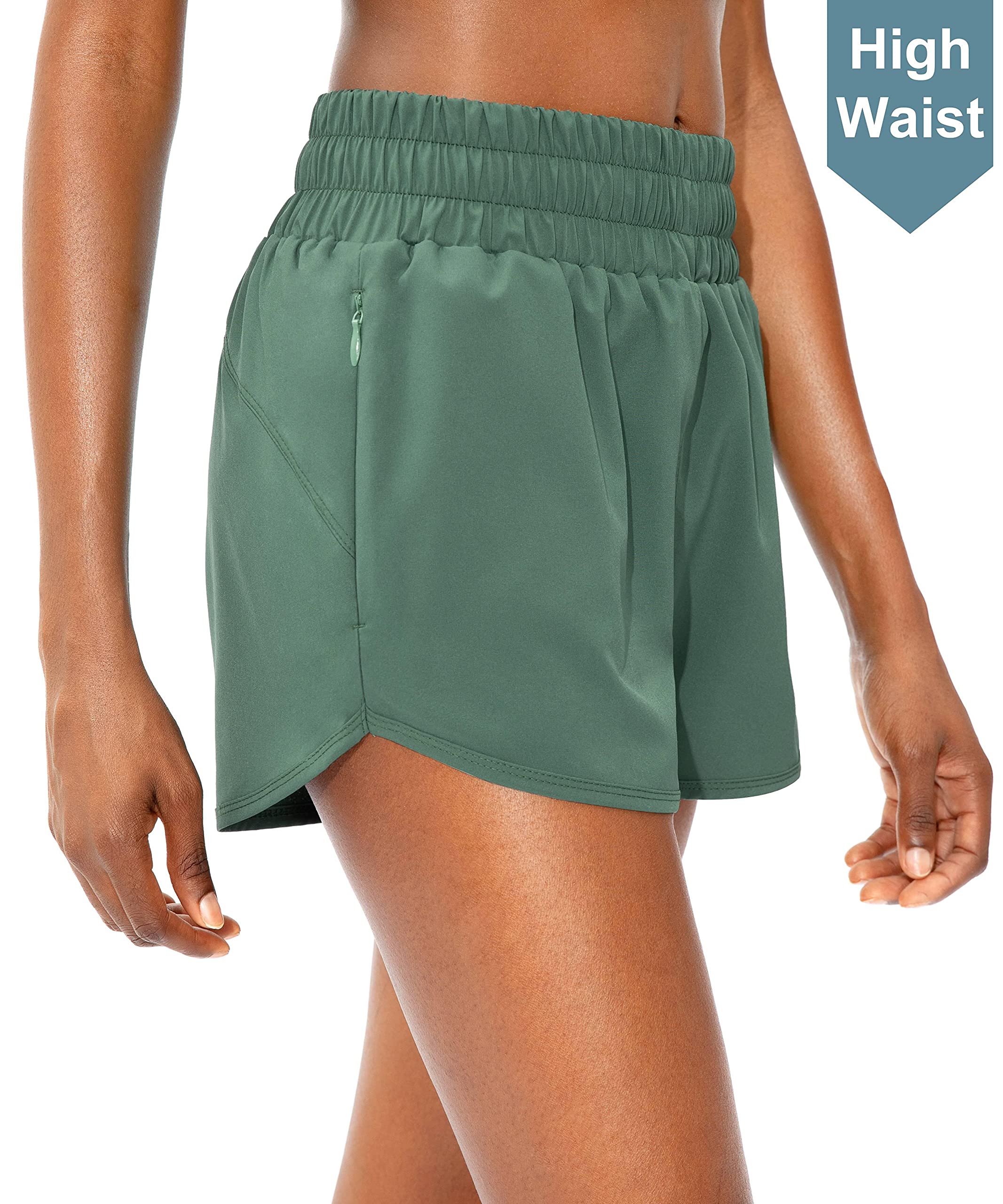 SANTINY High Waisted Running Shorts for Women with Zip Pockets - Breathable Athletic Workout Gym Shorts with Liner - Perfect for Jogging, Yoga & Fitness Training