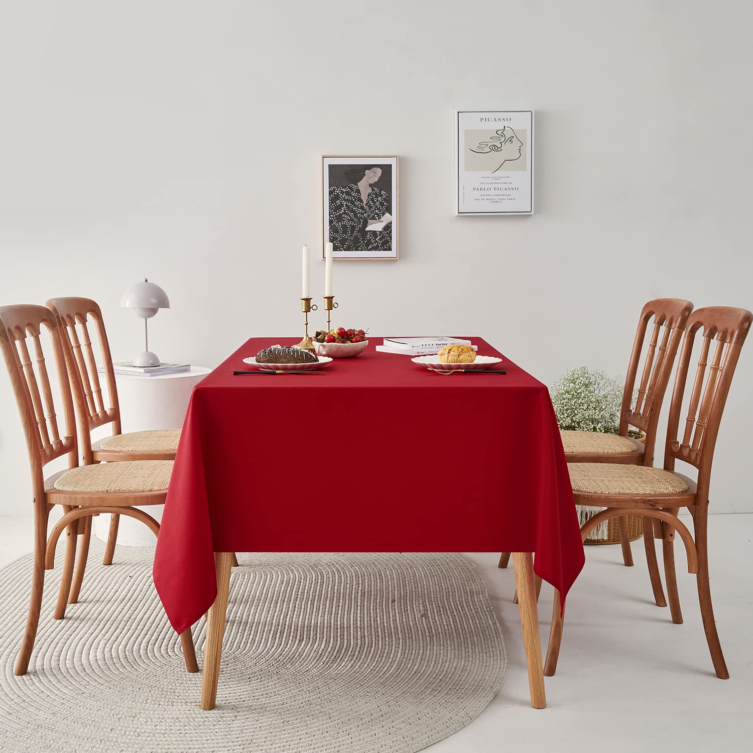 Romanstile Christmas Rectangle Tablecloth - Waterproof & Wrinkle-Resistant Washable Polyester Square Table Cover for Kitchen, Dining, Party, Wedding - Indoor & Outdoor Holiday Decor (54x54 Inches, Red) - Perfect for Christmas Dinner, Festive Gatherings & Seasonal Home Decor