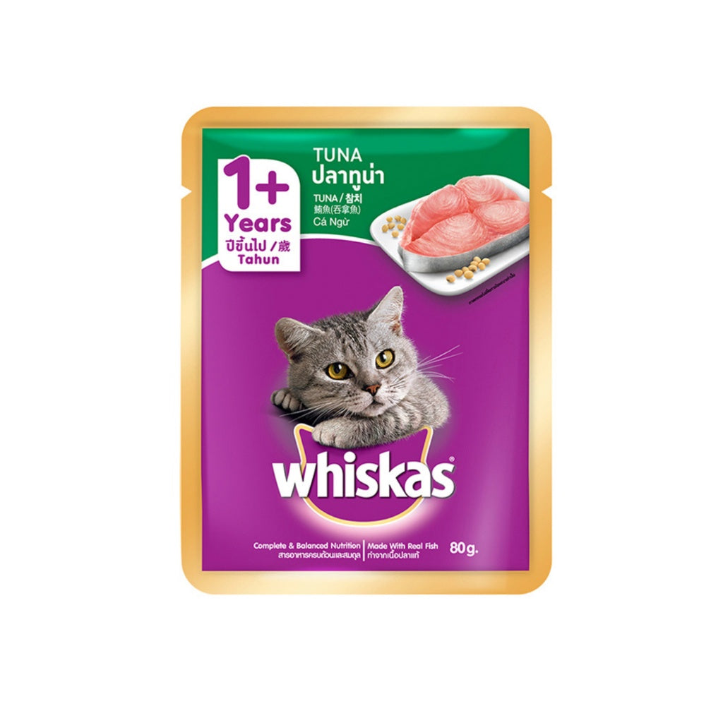 Whiskas Tasty Mix Wet Cat Food Pouches with Real Chicken & Beef - Grain Free, High Protein Wet Cat Food for Adult Cats - Perfect for Mealtime, Travel & Treats