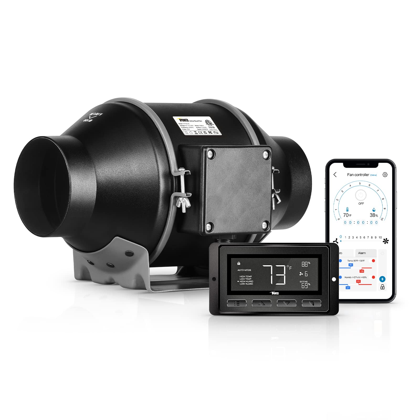 iPower 4 Inch Smart Inline Duct Fan with Bluetooth & WiFi App Control - Quiet Ventilation Blower for Grow Tents, Hydroponics, Greenhouses & Home HVAC Systems | Temperature & Humidity Regulator for Indoor Gardening & Air Circulation