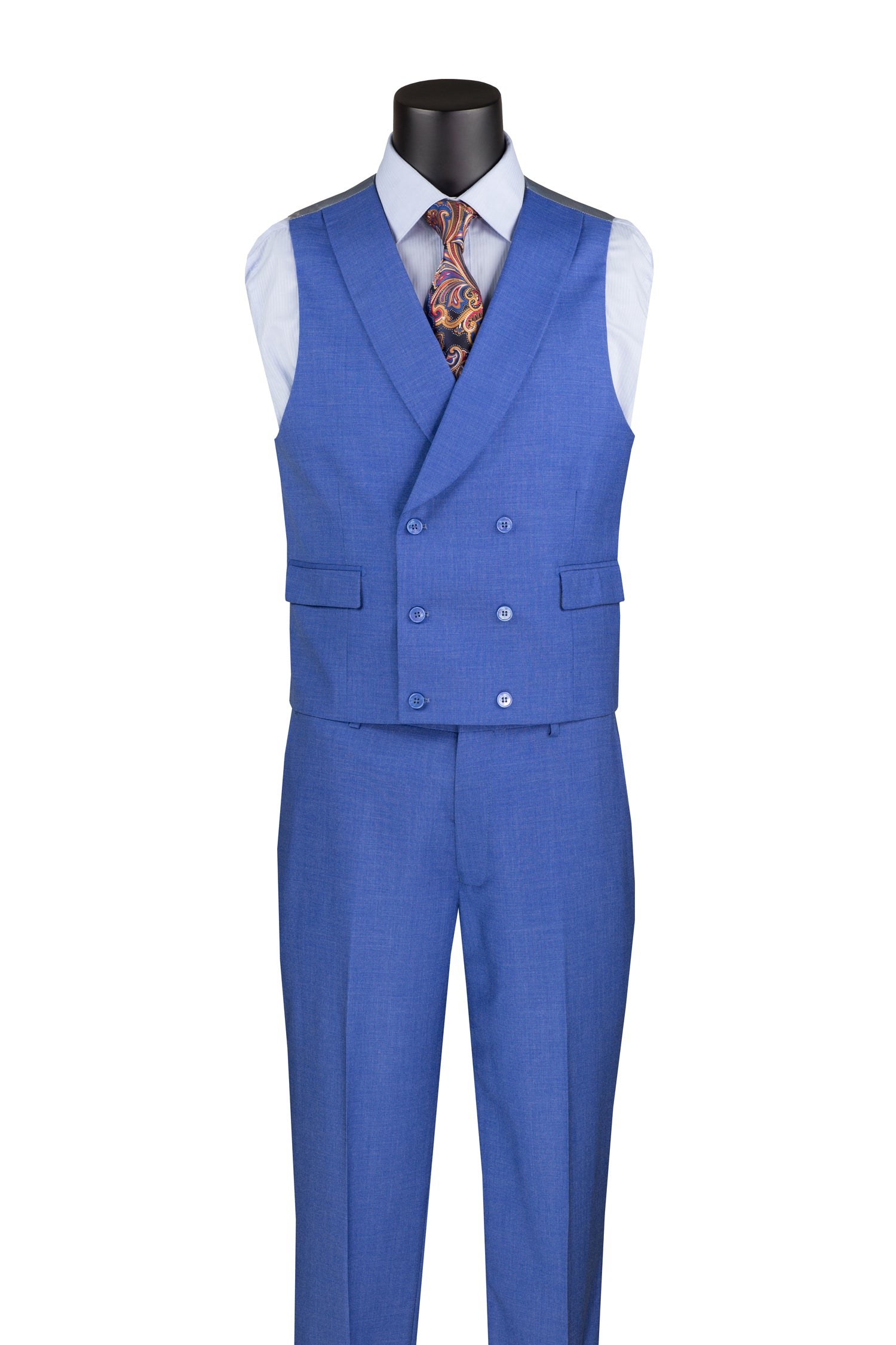 Tessori Collection Modern Fit Solid French Blue 3-Piece Suit for Men | Business, Wedding & Formal Events