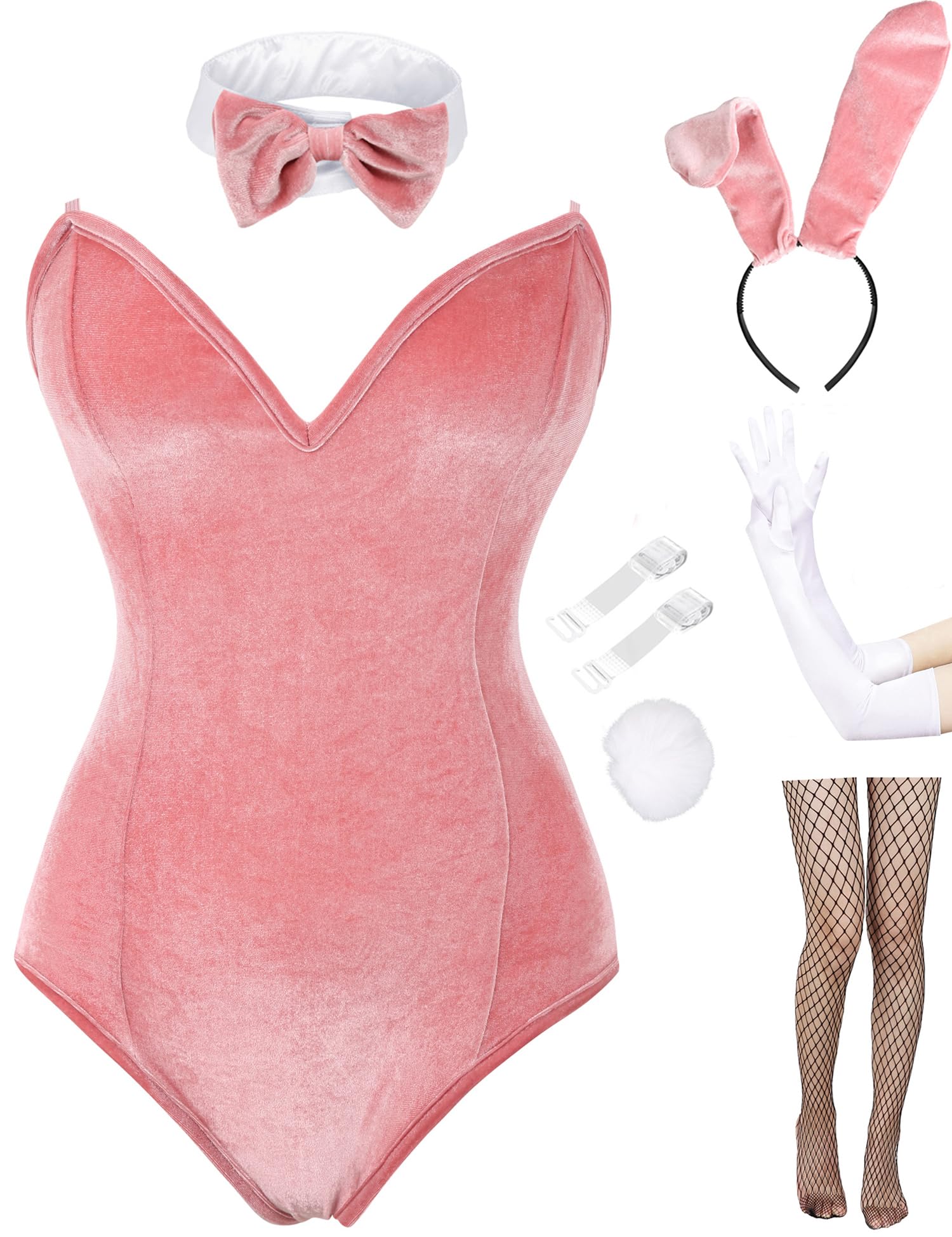 Angelaicos Women's Bunny Costume Set - Cute Senpai Cosplay Outfit with Bodysuit & Stockings for Halloween, Party, Roleplay & Anime Conventions
