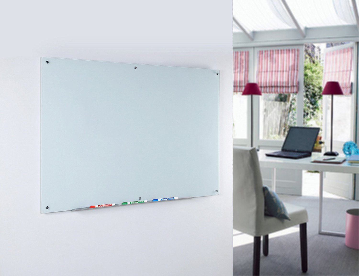 Premium Magnetic Glass Dry-Erase Board Set - 6' x 3' Whiteboard with Markers, Magnets & Marker Tray - Perfect for Office Meetings, Classroom Teaching & Home Organization (Wall Mount Hardware Included)