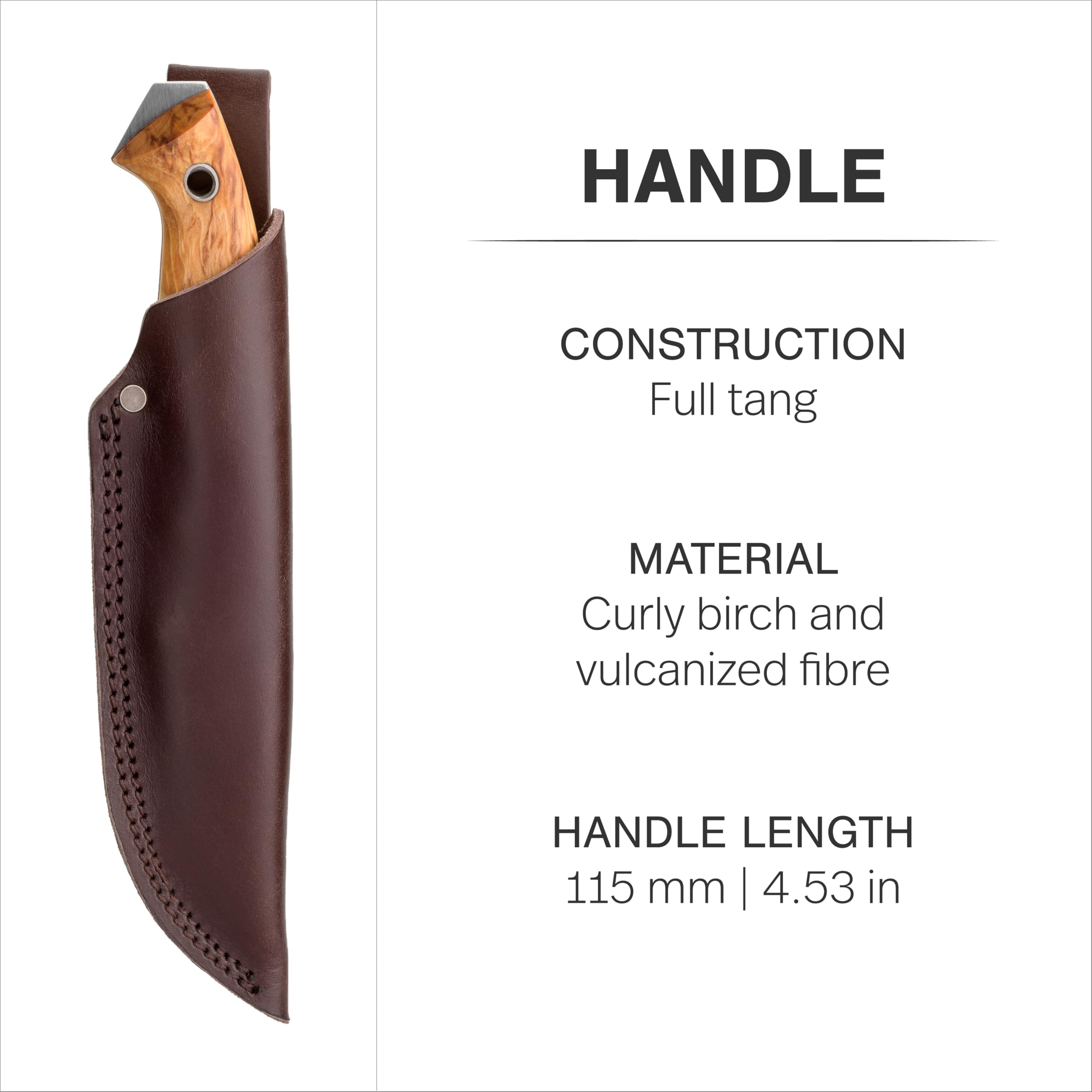 HELLE Utvaer Outdoor Hunting and Camping Knife - Full Tang Stainless Steel Fixed Blade with Sheath, Curly Birch and Vulcan Fiber Handle by Jesper Voxnaes - Perfect for Bushcraft, Survival, and Wilderness Adventures