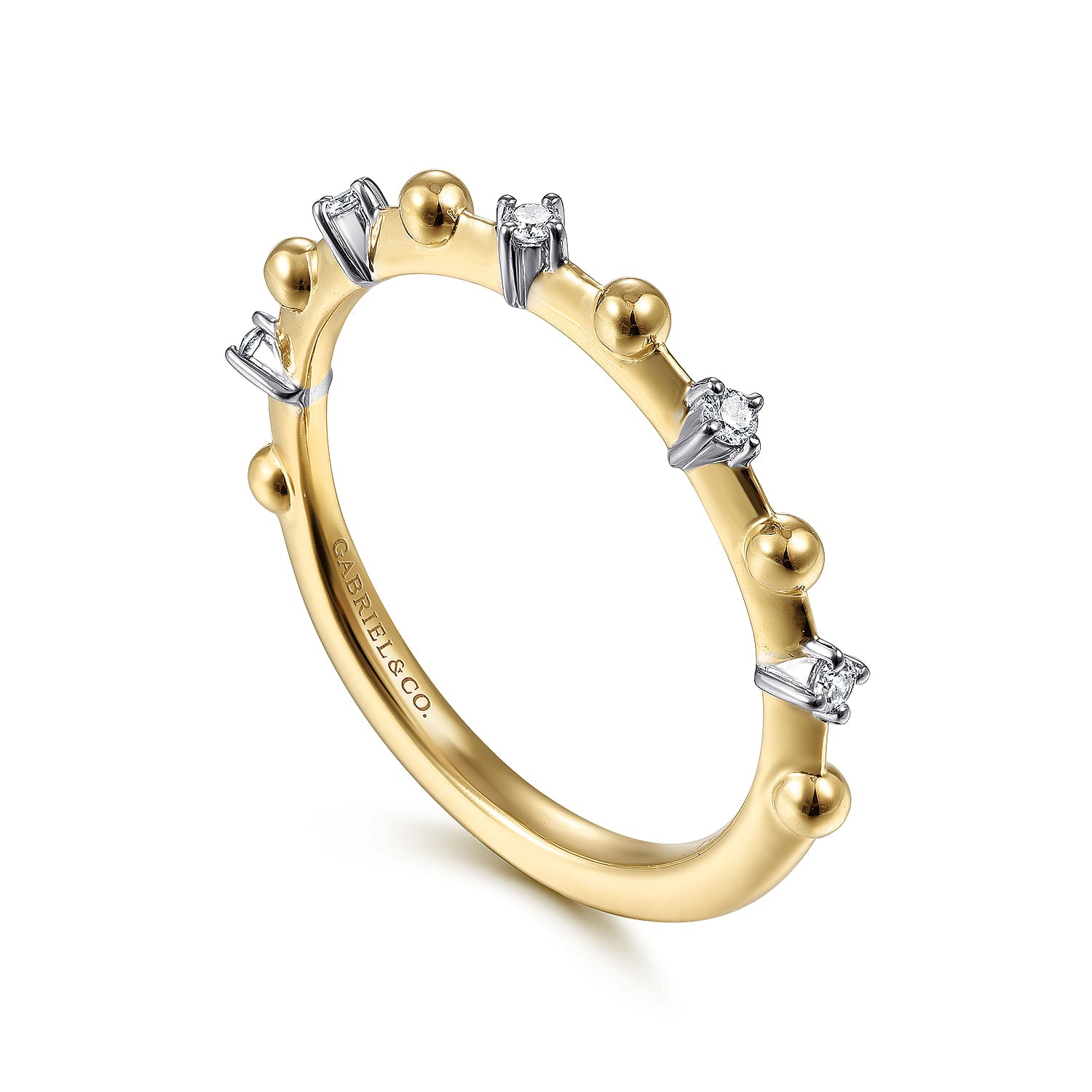 14K Yellow Gold Bujukan and Diamond Station Alternating Ring LR51703Y45JJ - Elegant Stackable Ring for Women, Perfect for Everyday Wear, Anniversary Gifts & Special Occasions