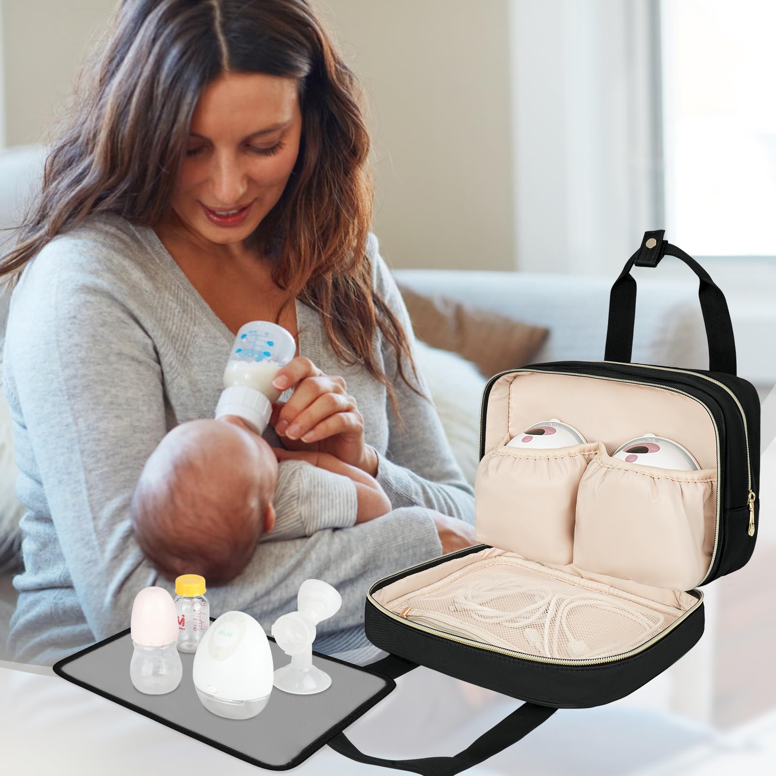 Breastmilk Cooler Travel Bag for Momcozy/Medela/Elvie/Willow Breast Pumps - Insulated Storage Bag with Ice Pack & Waterproof Mat - Portable Breast Pump Accessories for Working Moms & Traveling - Perfect for Office, Commuting and On-the-Go Use
