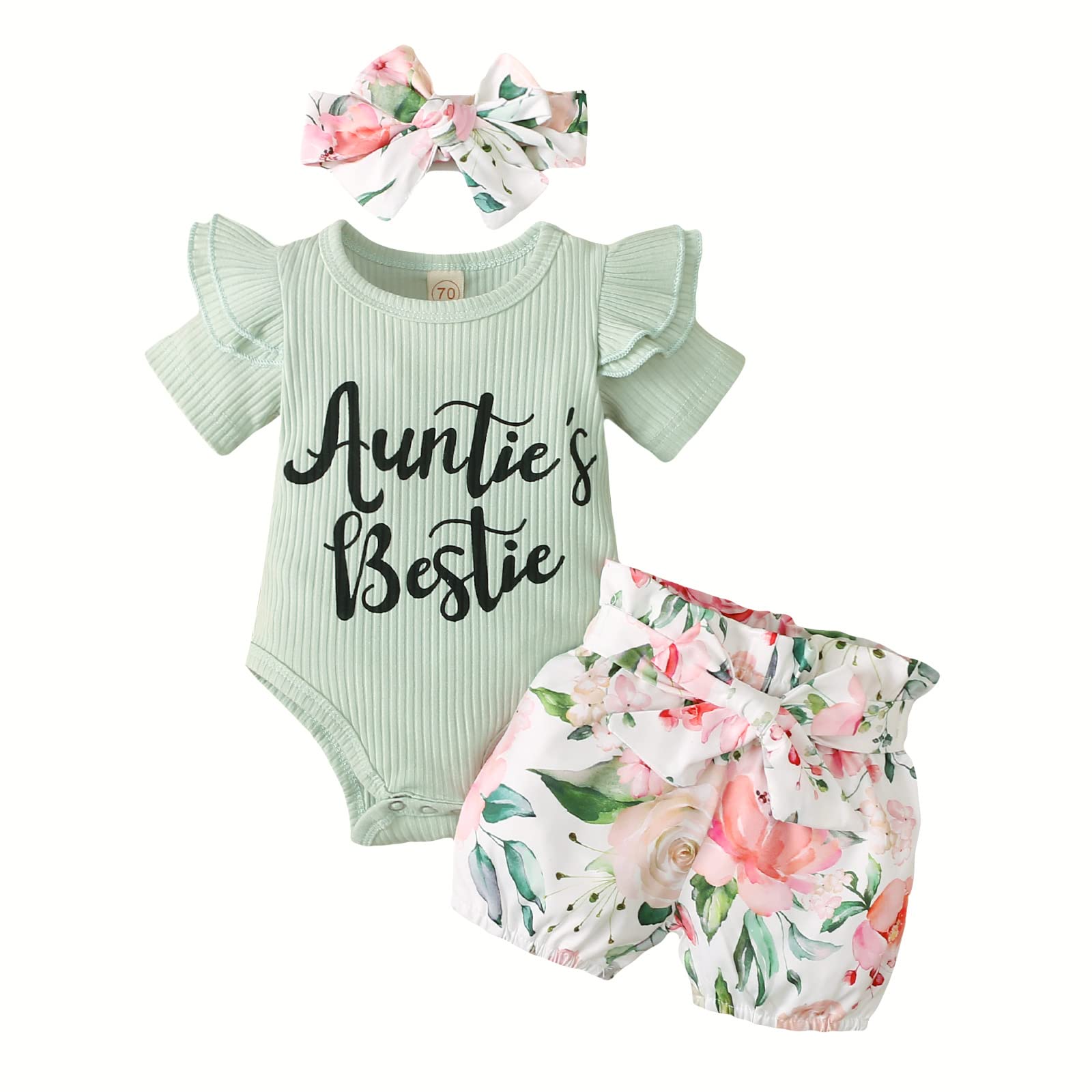 Adorable Baby Girl Outfits - Ribbed Romper & Floral Shorts Set for Newborns | Perfect for Summer, Playdates & Photo Shoots