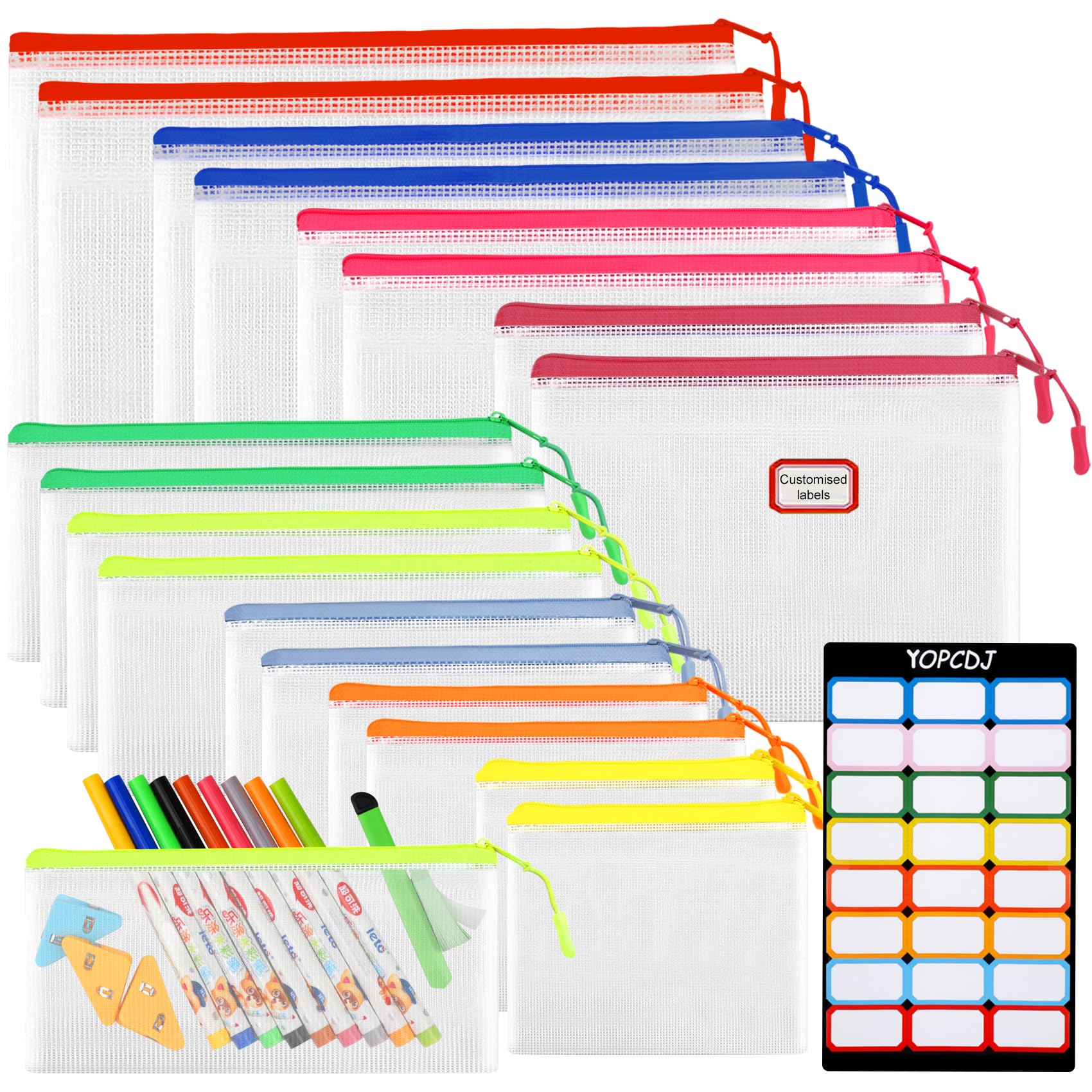 18-Piece Mesh Zipper Pouch Set - Multi-Size Reusable Plastic Storage Bags for Office Supplies, Board Games & Travel Organizer - 9 Color Options for Puzzle Storage & Home Organization