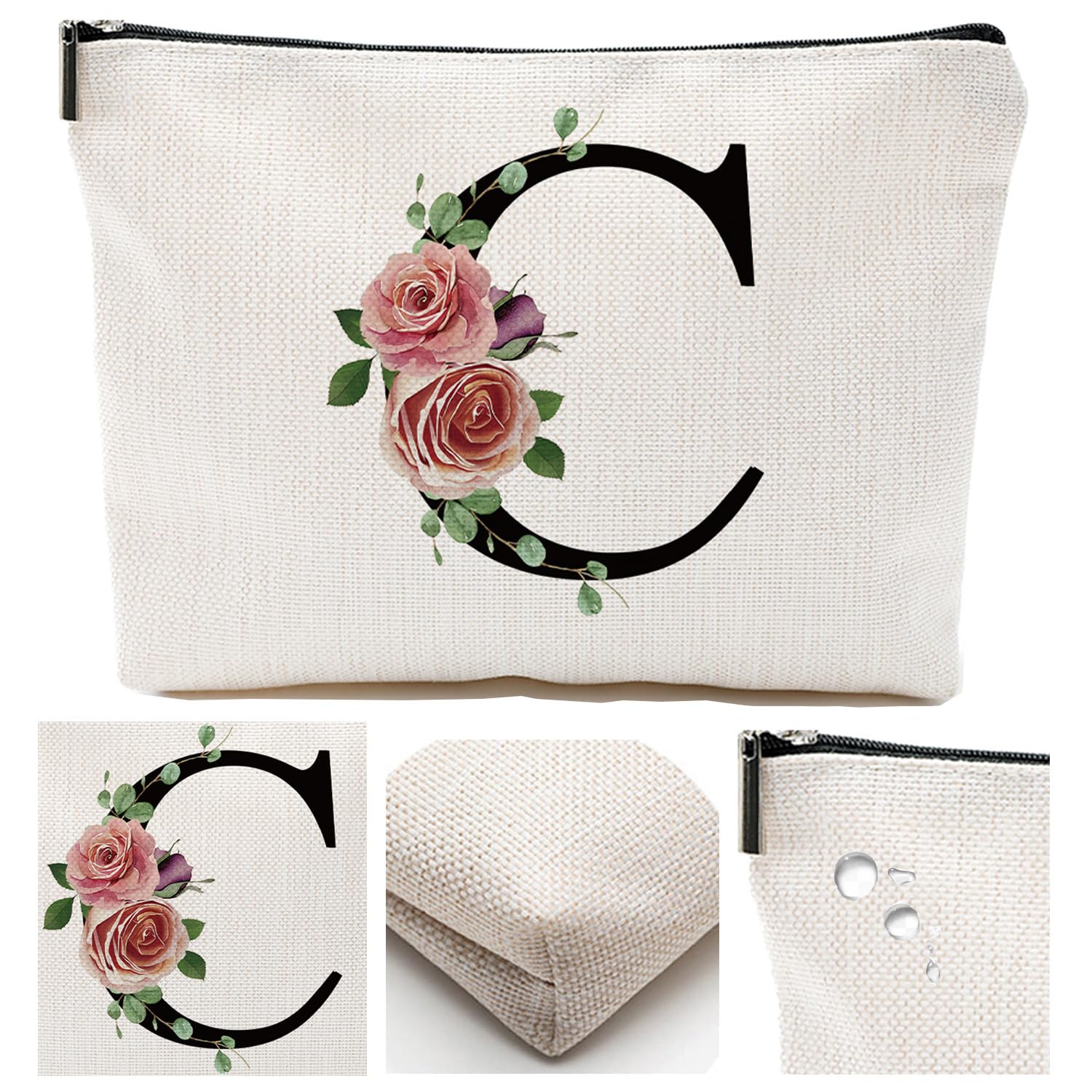 Personalized Monogrammed Makeup Bag - Custom A-Z Letter Cosmetic Pouch for Bridesmaid Gifts, Travel & Storage | Perfect for Weddings, Bachelorette Parties & Girlfriend Presents