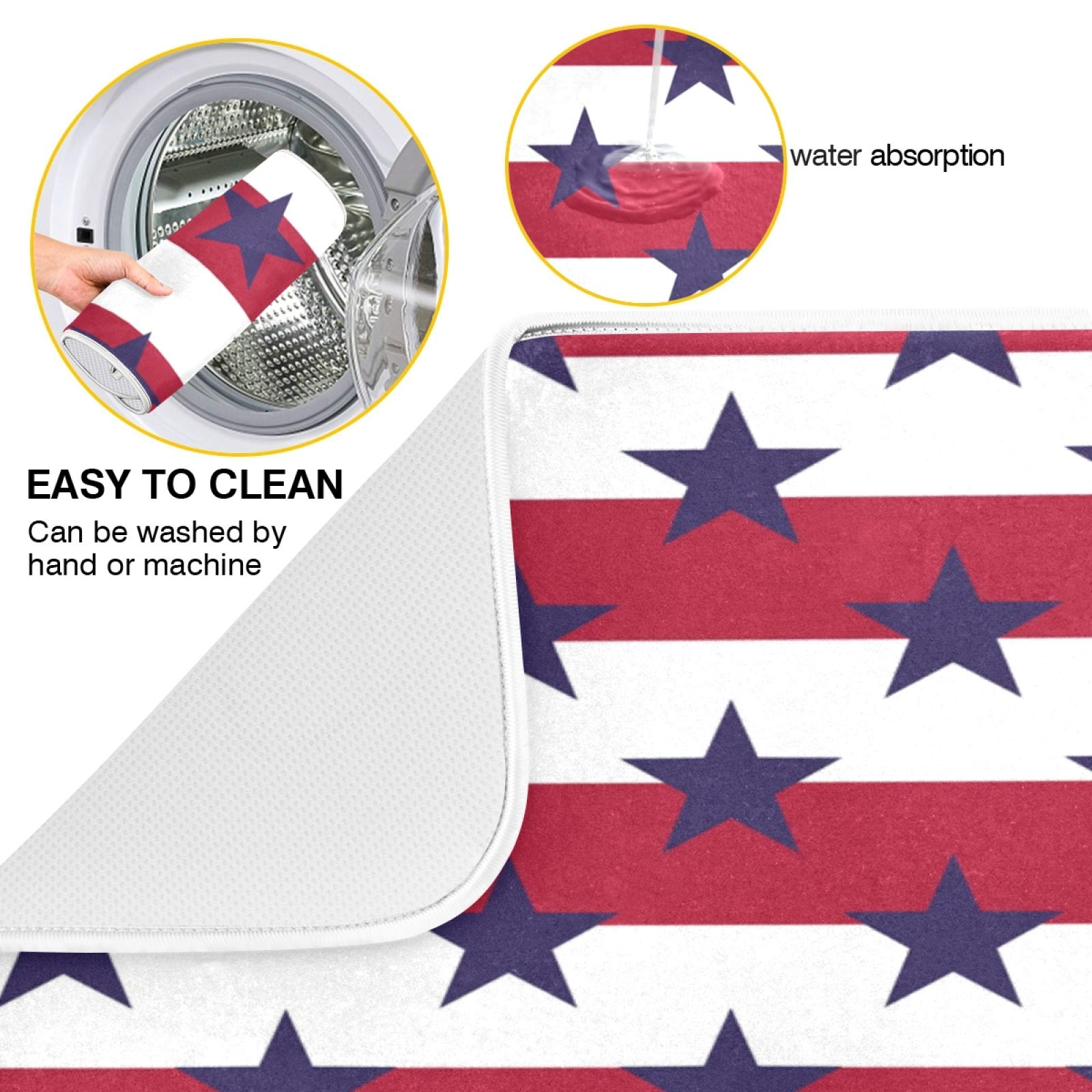 USA Navy July 4th Dish Drying Mat 18x24 Inch - Absorbent Kitchen Counter Protector for Independence Day Decor