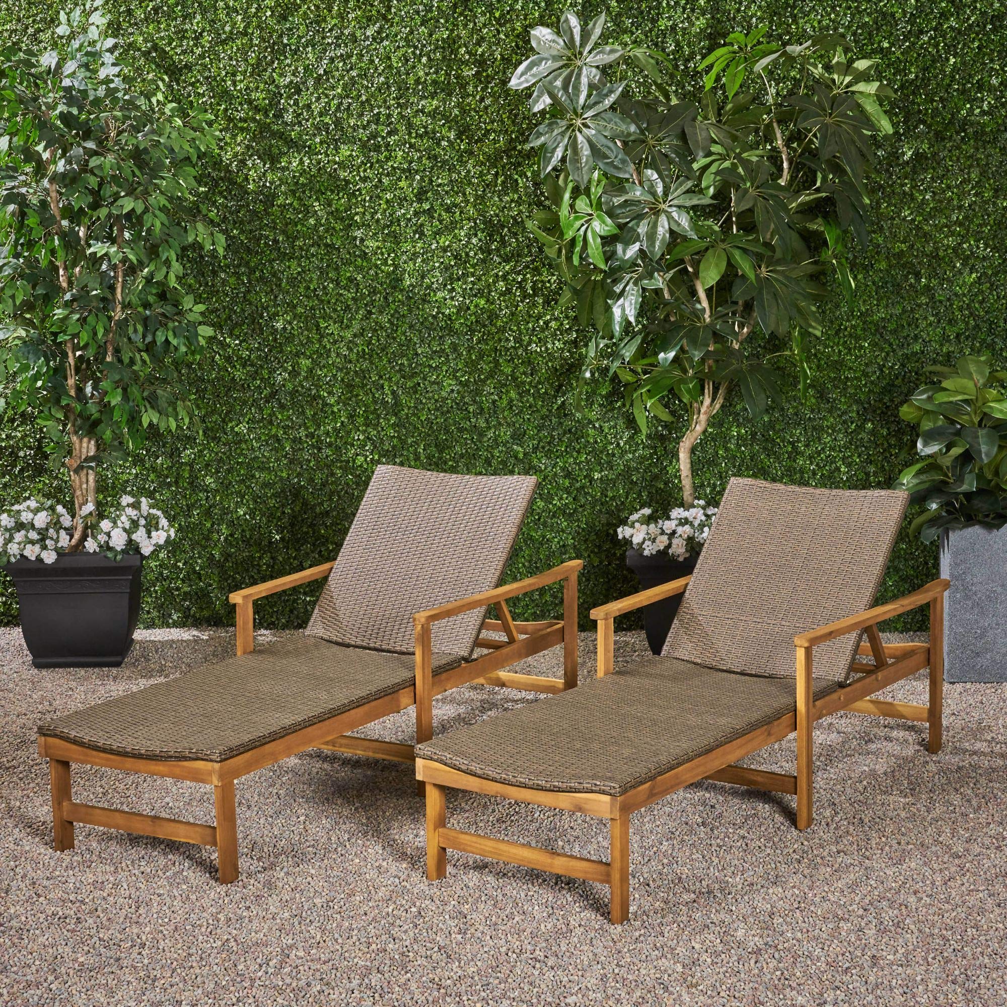 2 Pack Modern Gray & Brown Outdoor Chaise Lounge Chairs 78.75